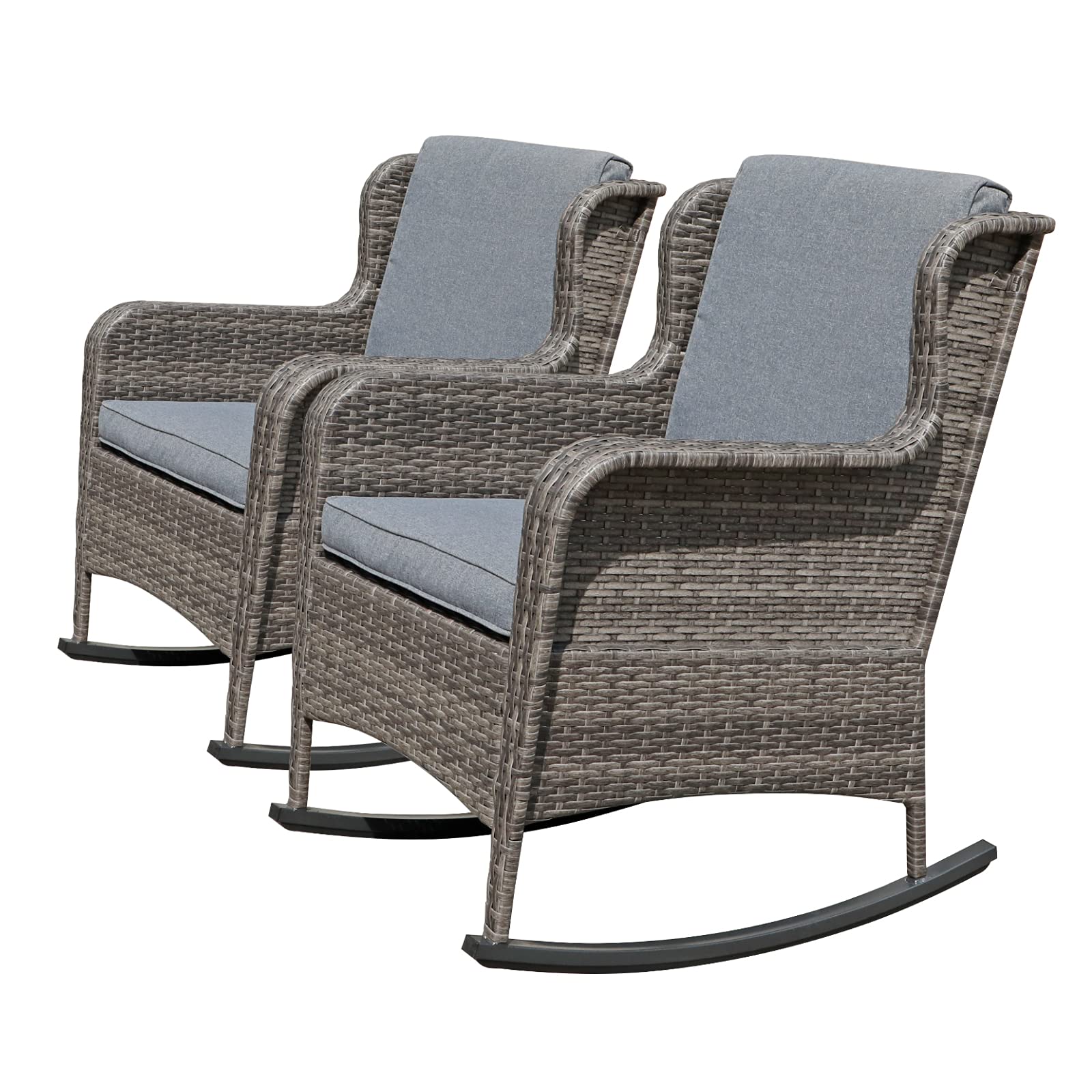 Outdoor Resin Wicker Rocking Chair with Cushions - Set of 2, Gray Patio Furniture for Garden, Yard & Deck - Perfect for Relaxing, Sunbathing & Entertaining Guests