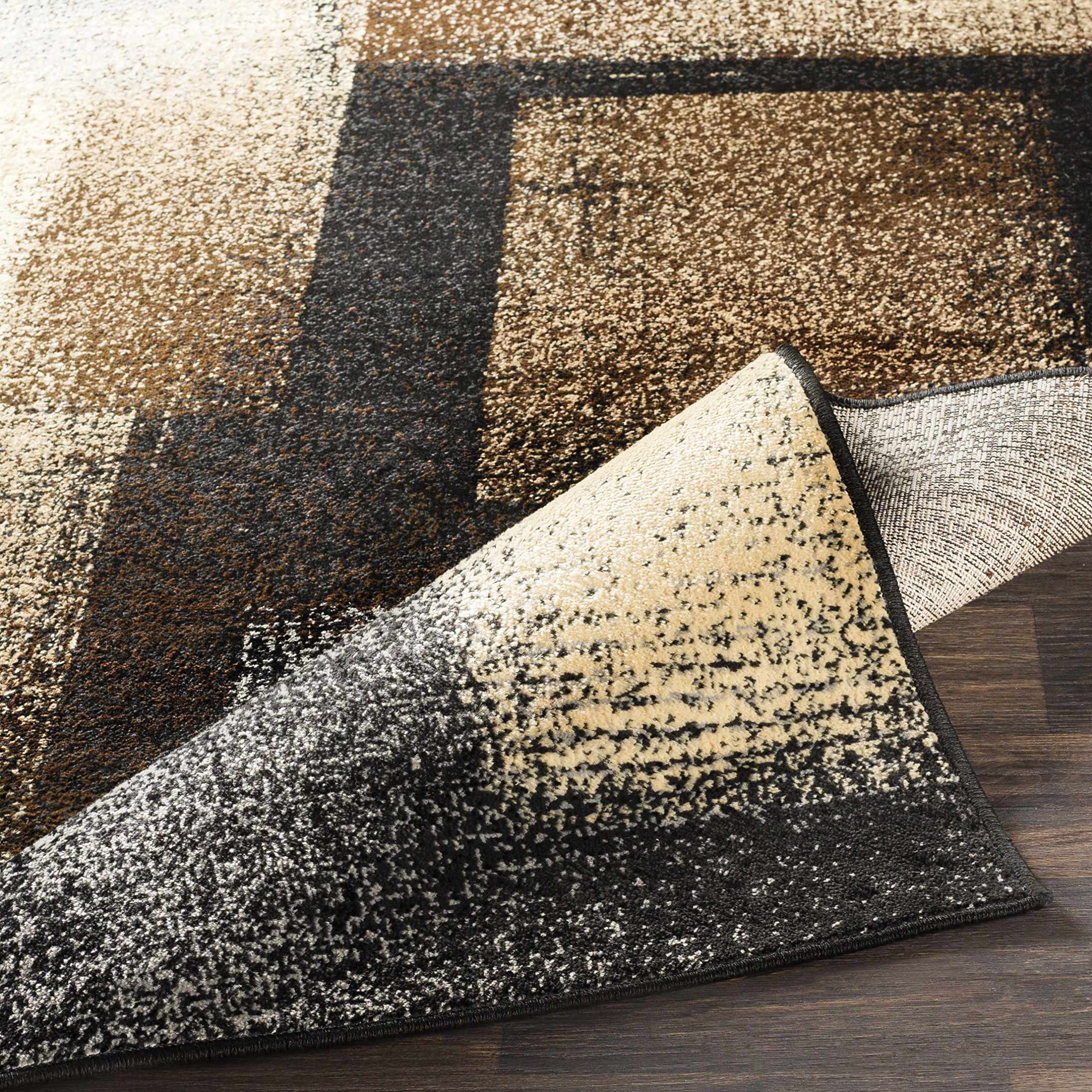 Modern Hauteloom Spraggs Area Rug for Living Room & Bedroom - Dark Brown, Black, Charcoal - 8'10