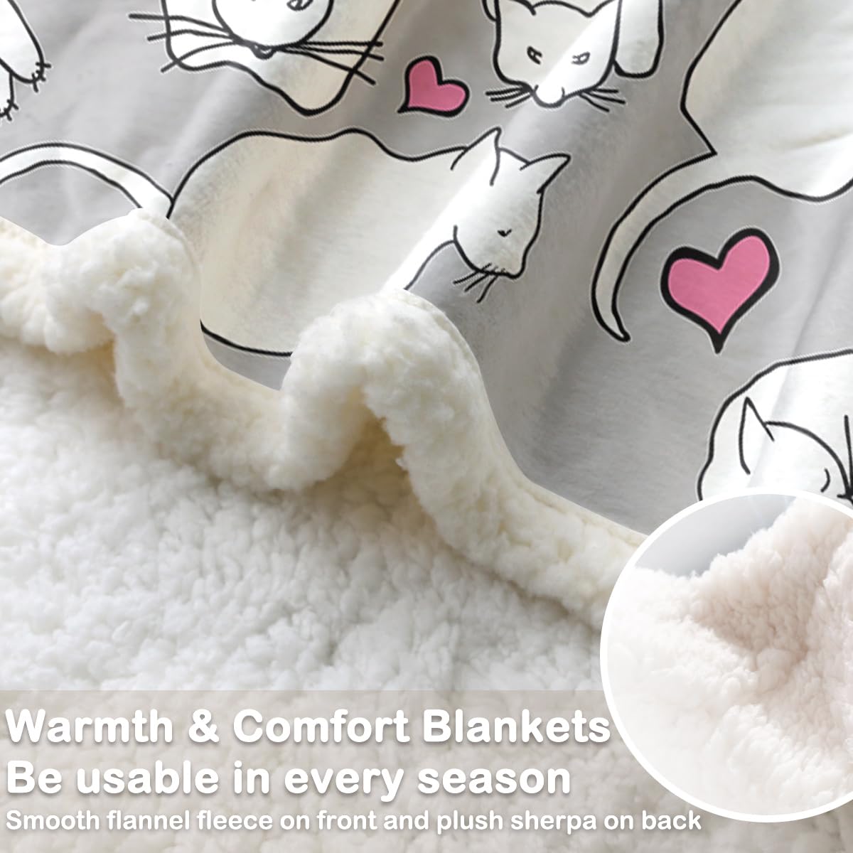 Sleepwish White & Gray Sherpa Fleece Throw Blanket - Super Soft Cat Print Blanket for Kids & Baby (30x40 Inches) - Cozy for Bed, Couch, Chair, Nursery & Travel