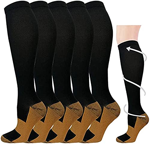 5 Pairs Copper Compression Socks for Men & Women - Best for Running, Athletic Performance, Pregnancy Support & Travel Comfort - Improve Circulation & Reduce Swelling for Active Lifestyles
