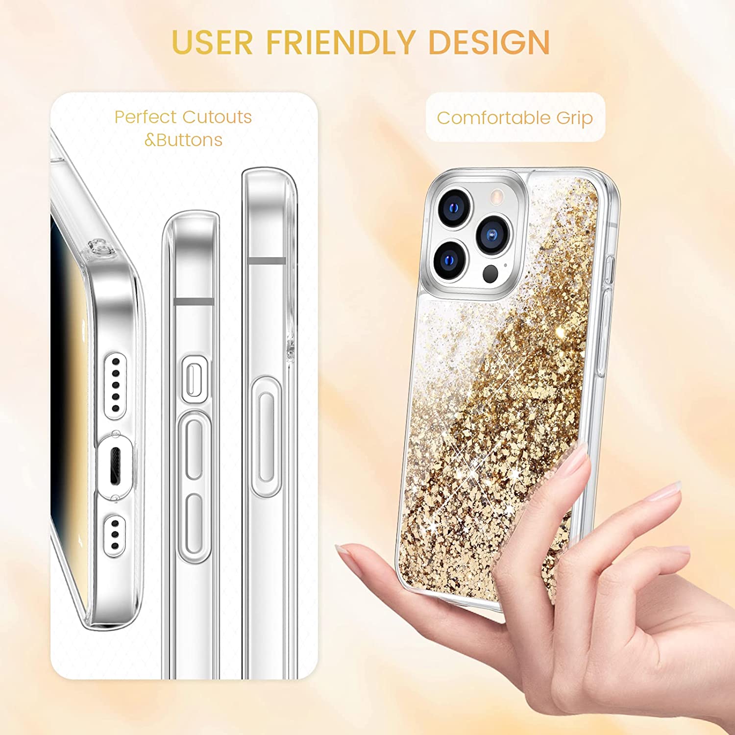 iPhone 14 Pro Case with Glitter & Sparkle Liquid Design - Trendy Protective Cover for Women | Perfect for Parties, Daily Use & Gift Giving