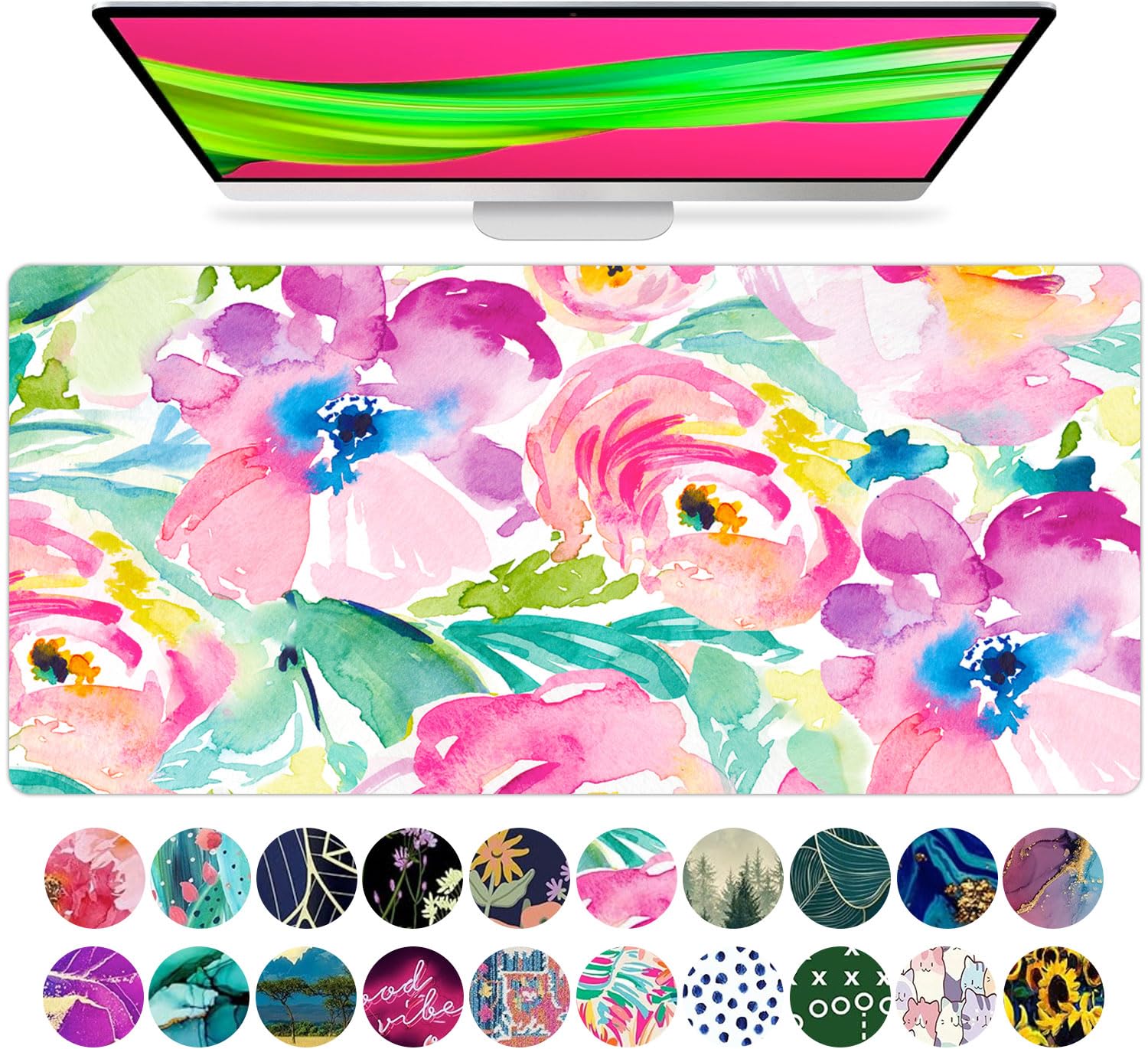 French KOKO Extra Large Mouse Pad with Pink Flowers - XXL Desk Mat for Keyboard & Laptop, Non-Slip Office & Gaming Surface, Perfect Gift for Women & Girls - Home Office, School Essentials & Computer Accessories