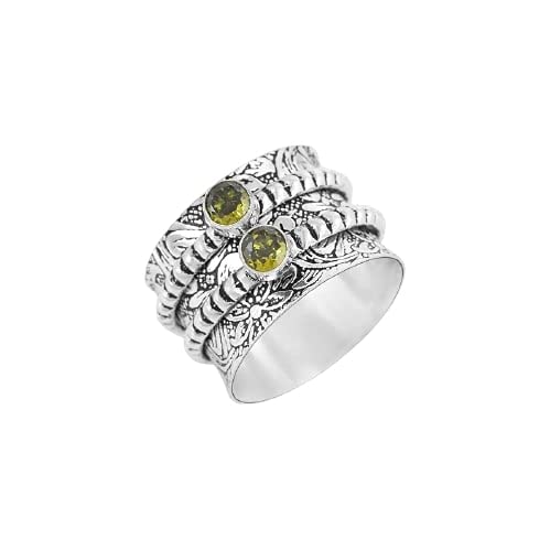 Peridot Spinner Rings for Women - Genuine Round Peridot Gemstone & Oxidized Silver Fidget Rings - Thumb Ring, Anxiety Relief, Promise Gift - Perfect for Stress Relief, Meditation, and Everyday Wear