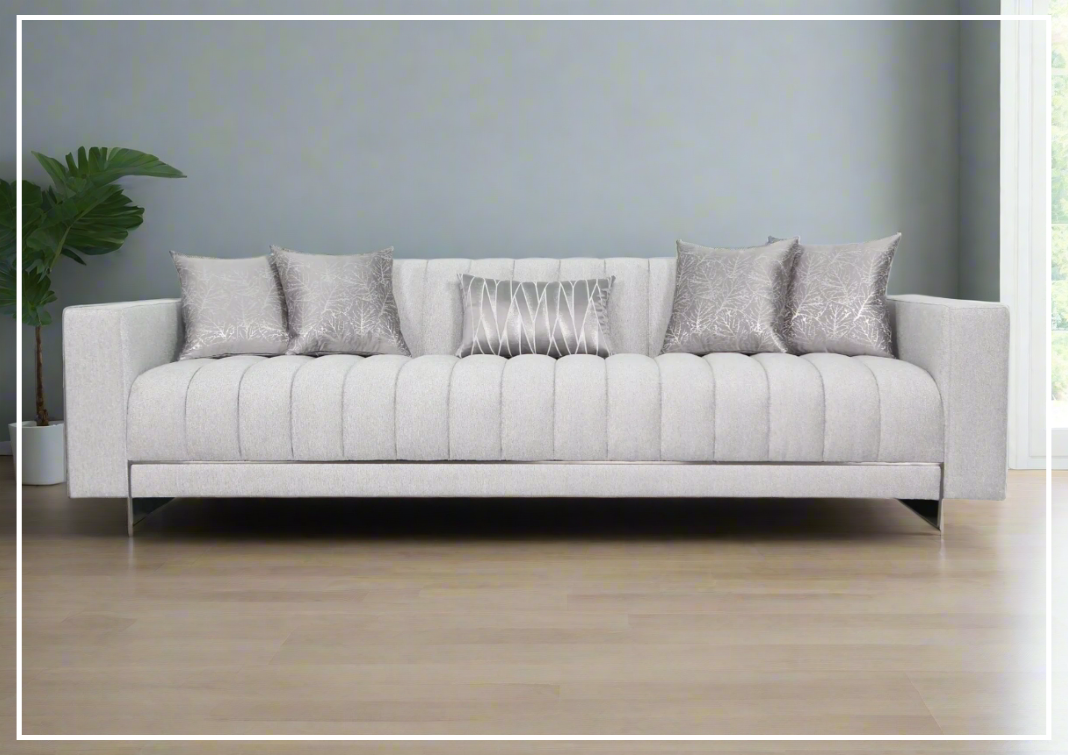 Klaussner Talento 3-Seater Sofa - Gray Tufted Fabric Sectional Couch with Track Arms for Living Room, Lounge & Home Theater Comfort