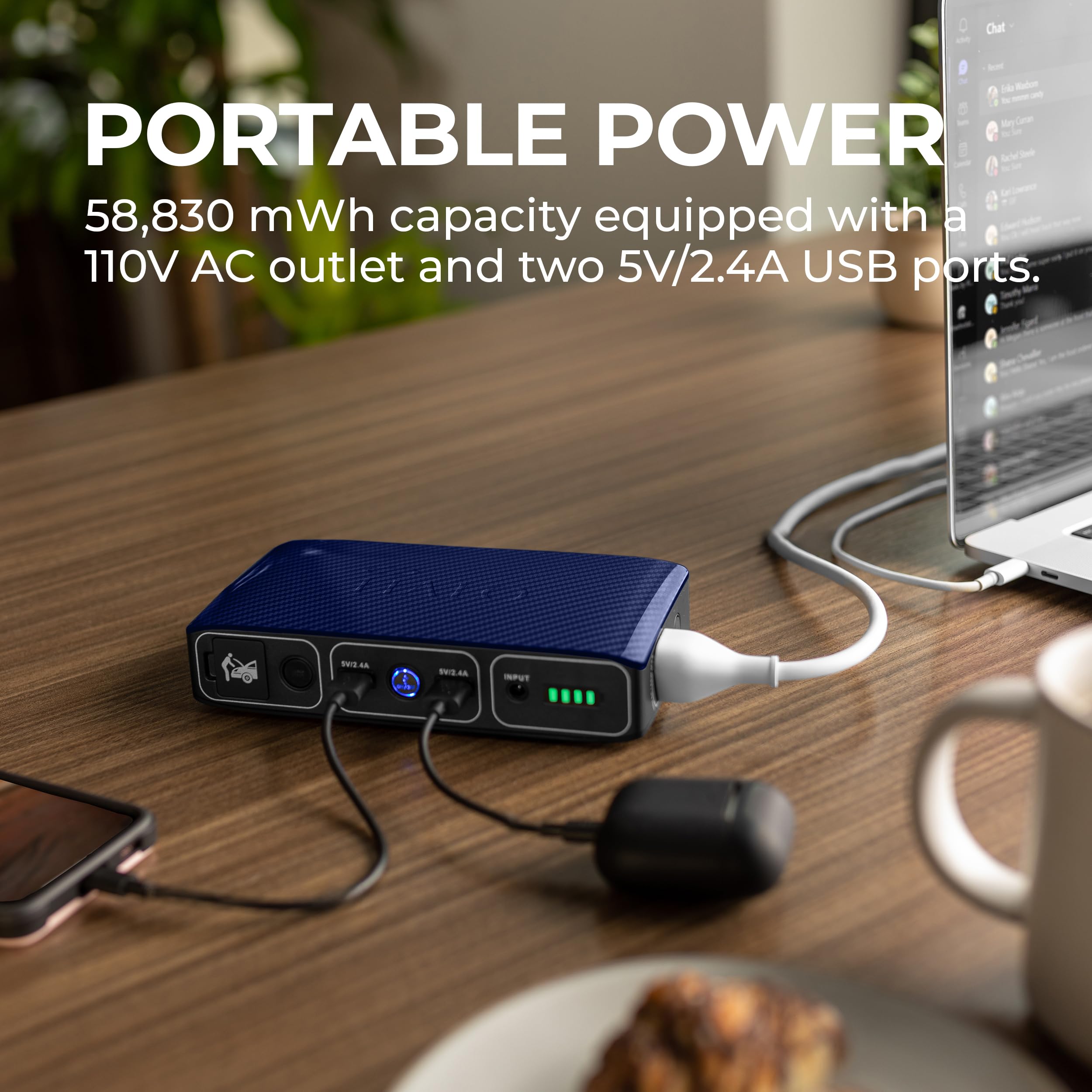 HALO Bolt 58830mWh Portable Power Bank with AC Outlet - USB Phone & Laptop Charger, Car Jump Starter, Includes Car Charger (Blue Graphite) - Perfect for Camping, Travel, and Emergency Power Outages
