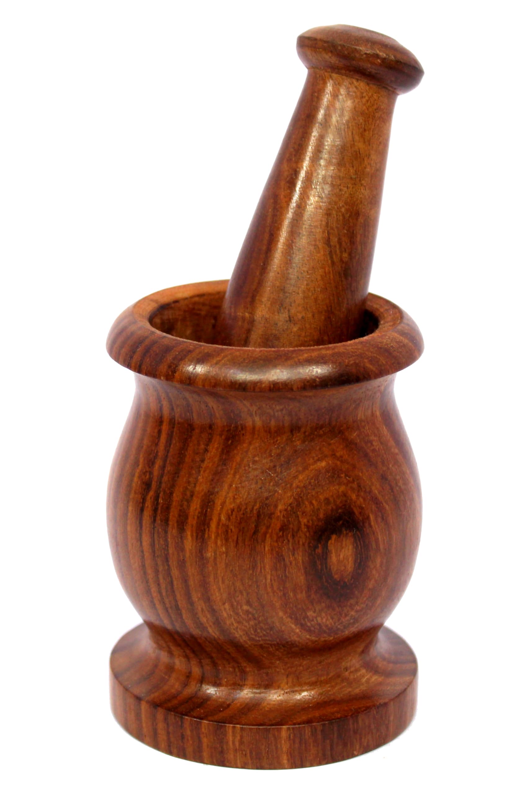 Premium KLEO Wooden Spice Grinder & Mortar Pestle Set - Traditional Okhli Musal for Herbs, Spices & Medicine - Perfect for Kitchen, Ayurveda & Home Cooking (3.5 Inch) - Great for Grinding Fresh Herbs, Making Pastes & Preparing Traditional Remedies