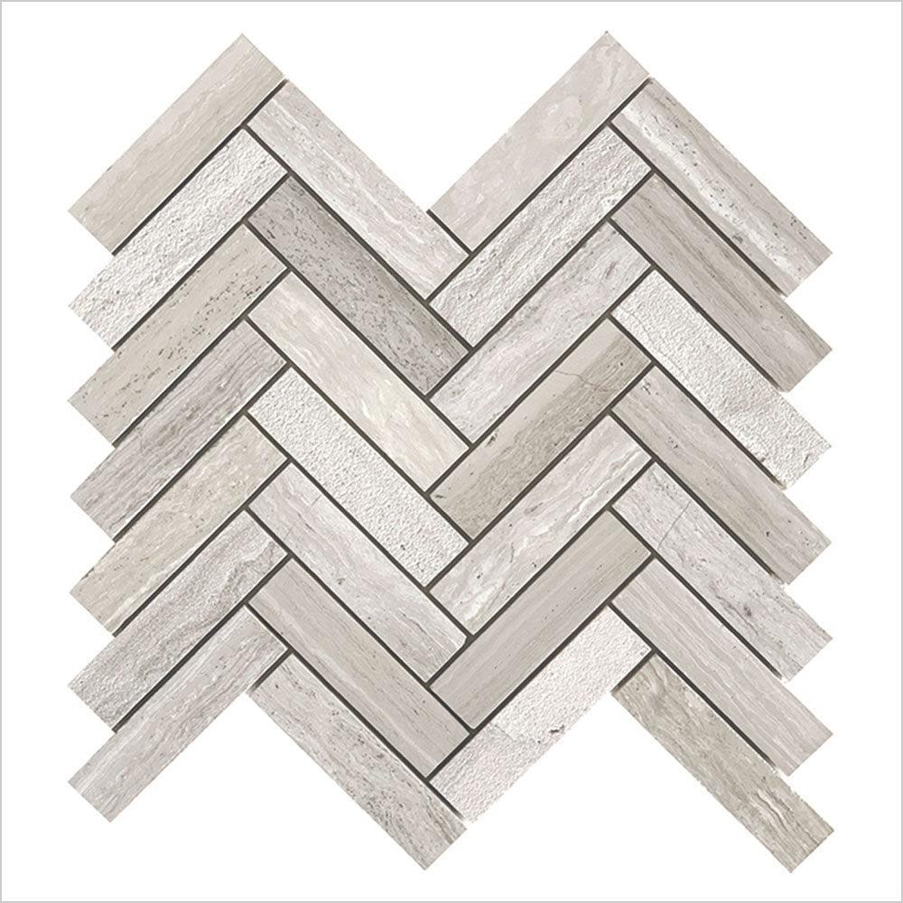 Ocean Wood Grey Light Large Herringbone 25x100 Honed Marble Mosaic Tile (Per Sheet) - Perfect for Bathroom Backsplash, Kitchen Floor, and Shower Wall Design