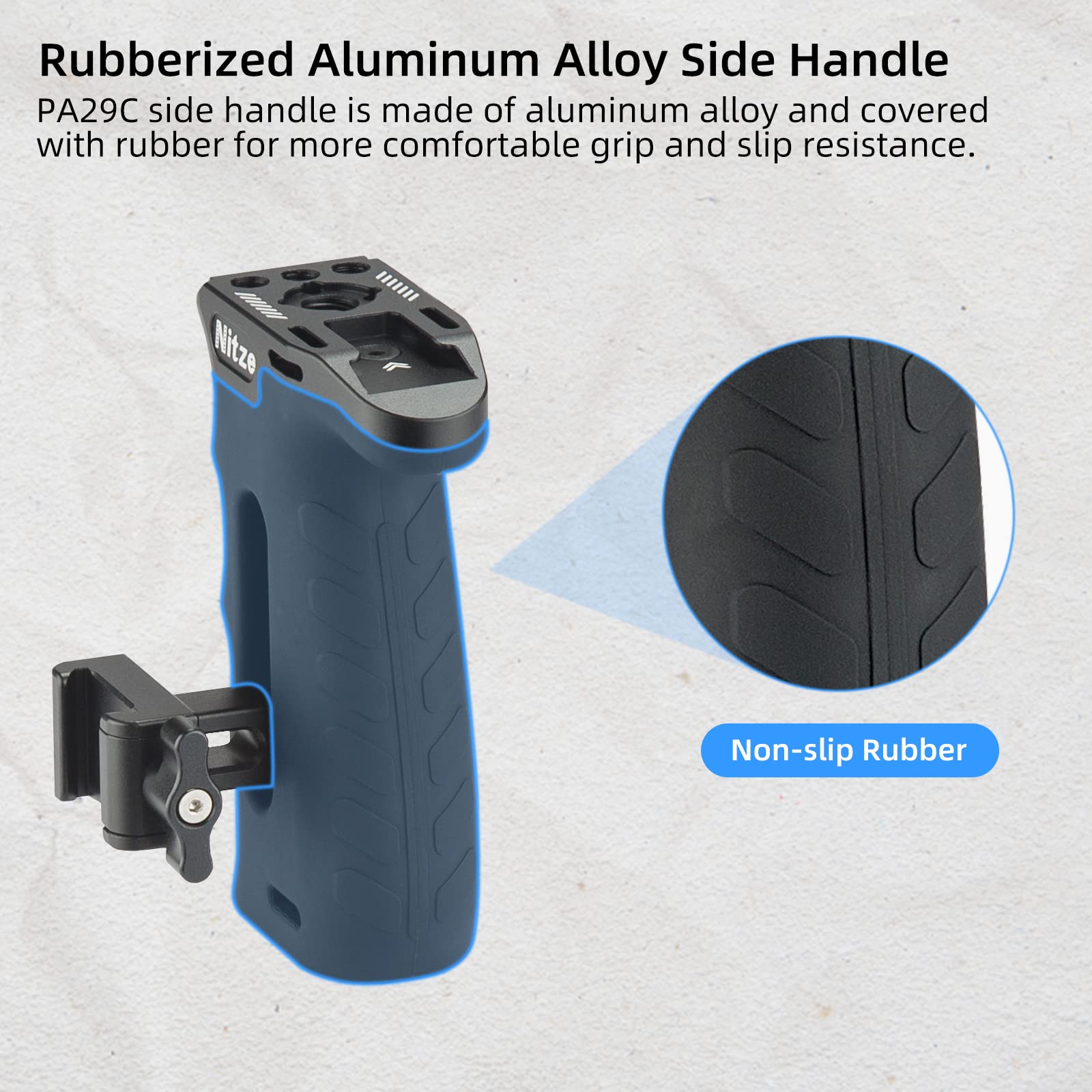 Ergonomic NATO Side Handle with Adjustable Up/Down & Left/Right Positioning - Rubberized Aluminum Camera Grip for DSLR/Mirrorless Cameras & Monitor Cages - Perfect for Vlogging, Filmmaking & Studio Photography - PA29C