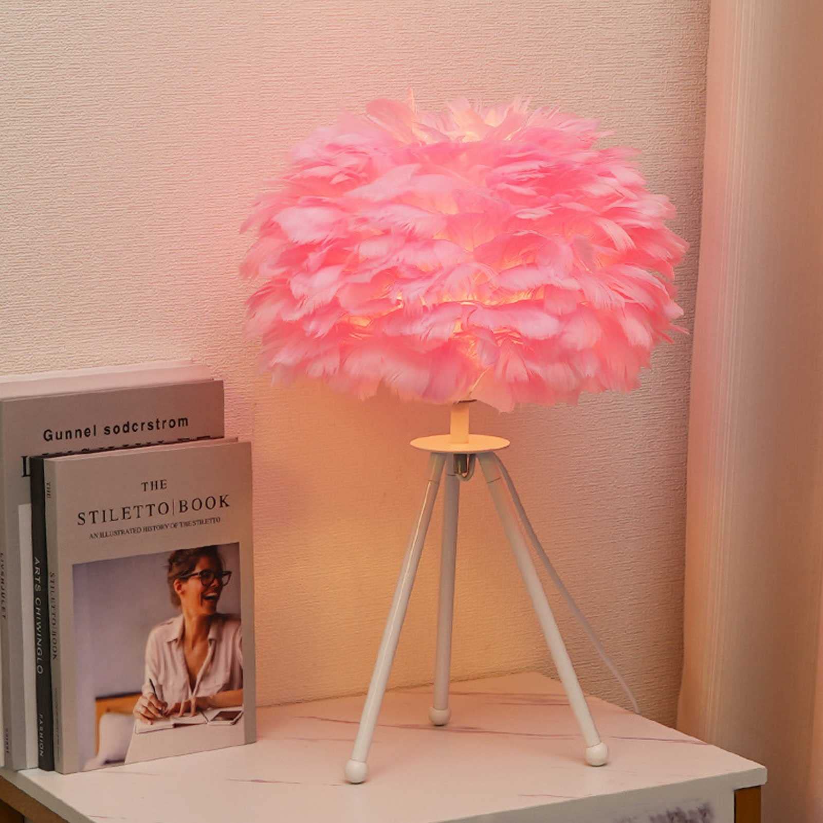Modern Feather Table Lamp Tripod - Romantic Atmosphere Night Light for Nursery, Bedroom, Kids Room, Side Table & Nightstand | Perfect for Reading, Relaxation & Cozy Home Decor