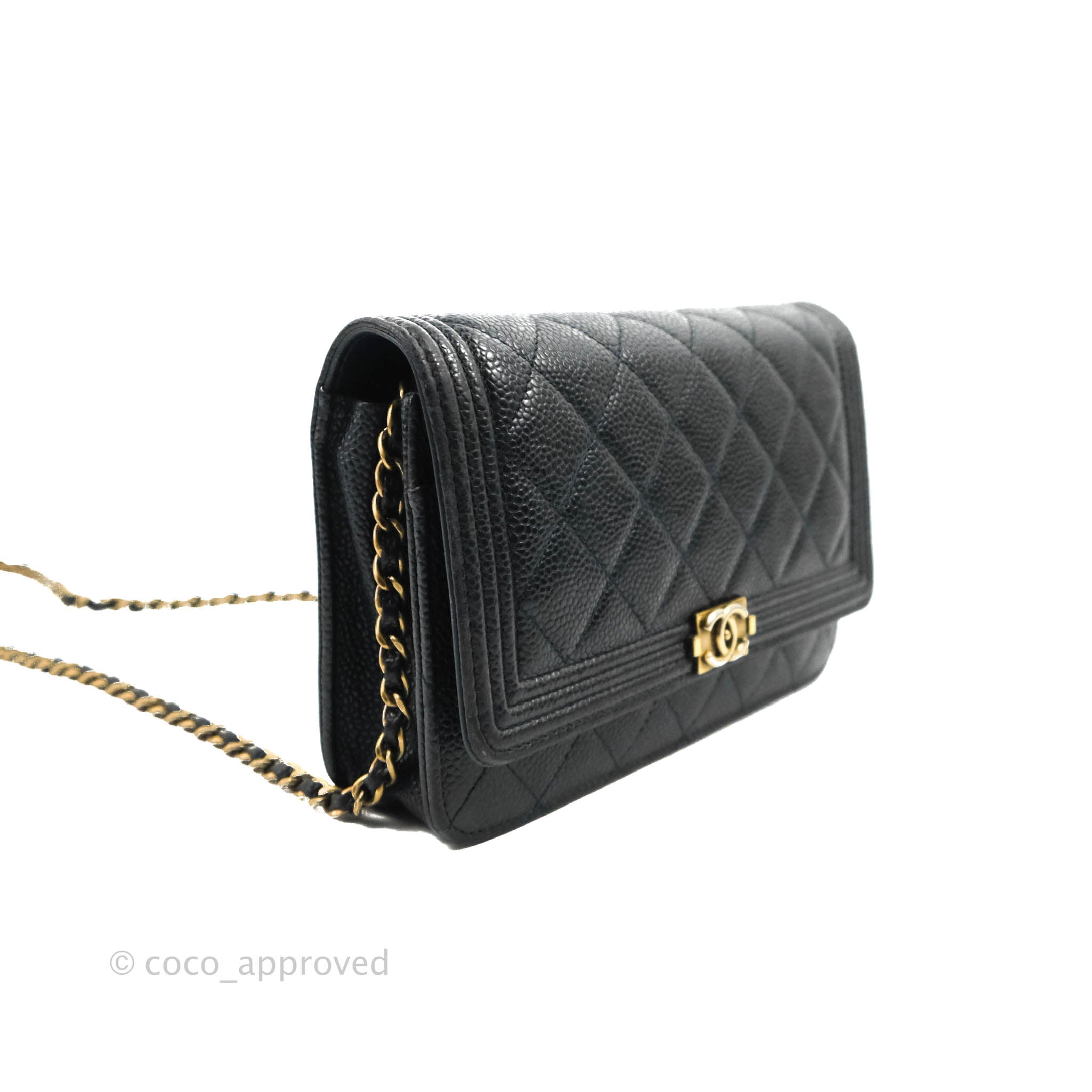 Chanel Boy Wallet on Chain WOC - Dark Navy Caviar Leather with Aged Gold Hardware | Luxury Crossbody Bag for Women, Perfect for Evening Events & Daily Use