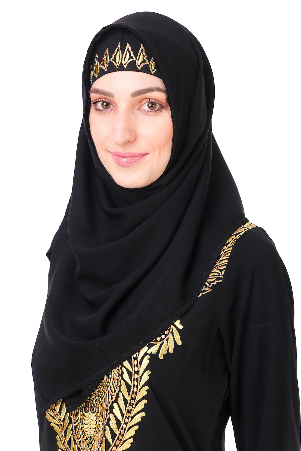 Hand Embroidered Gold & Copper Neck Abaya Dress - Elegant Islamic Modest Fashion for Women | Perfect for Eid, Weddings & Special Occasions