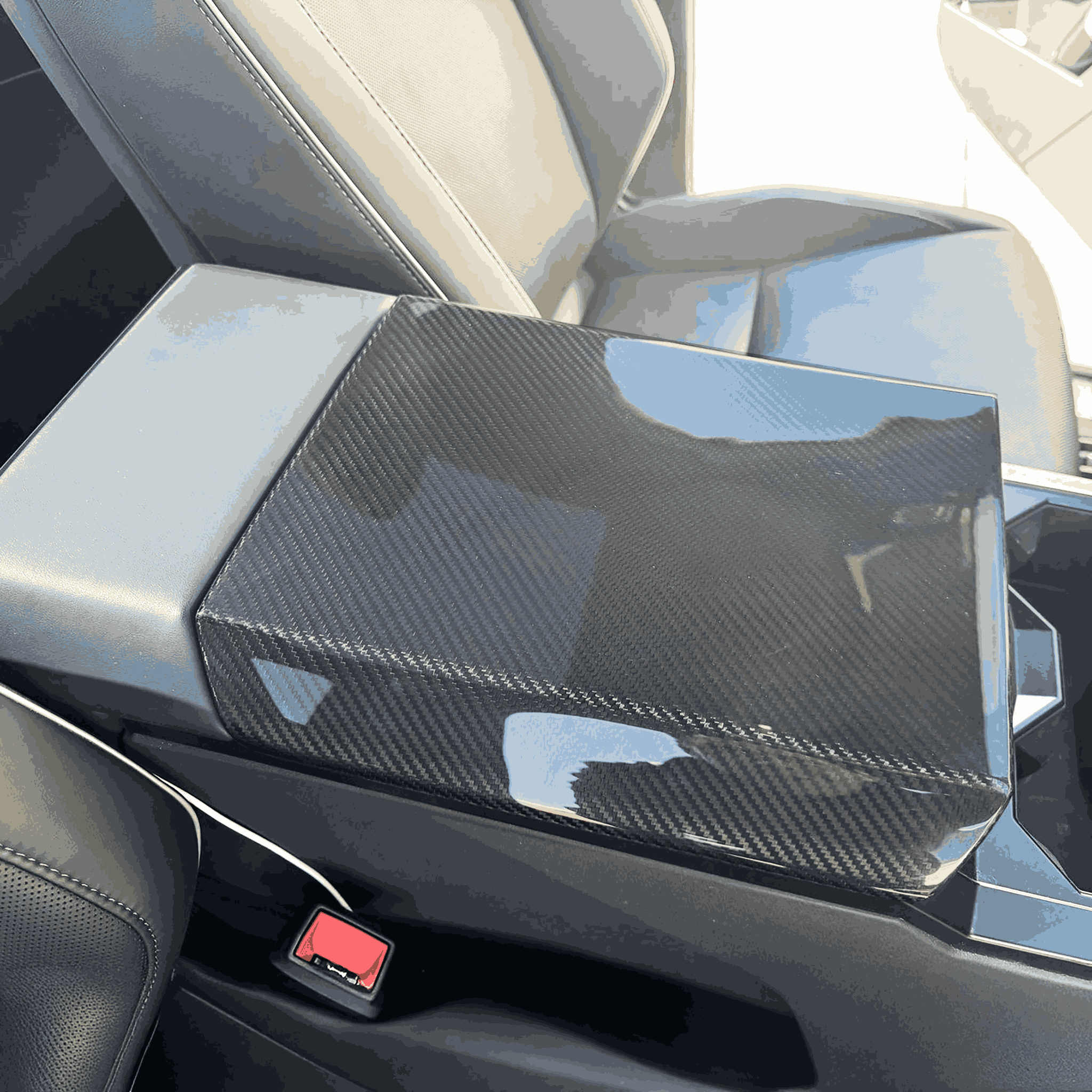 Premium Real Carbon Fiber Armrest Cover & Rear Screen Frame Protector for Tesla Cybertruck (2-Piece Set) - Enhance Interior Style & Protection for Your Electric Truck