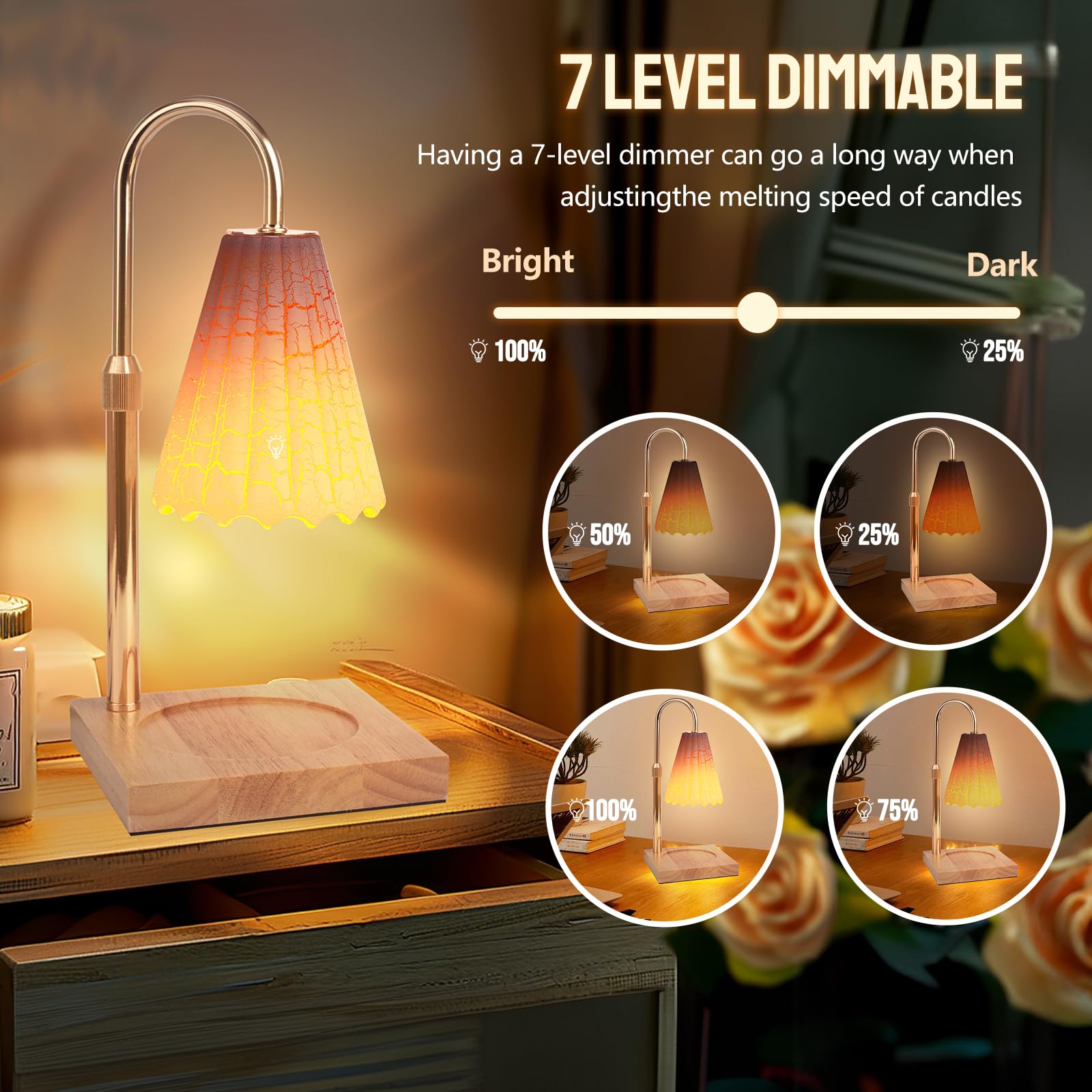 Electric Candle Warmer Lamp with Dimmer & Timer - Plug-in Wax Melter for Jar & Scented Candles, 2 Color-Changing Bulbs - Perfect for Home, Office, Bedroom & Relaxation