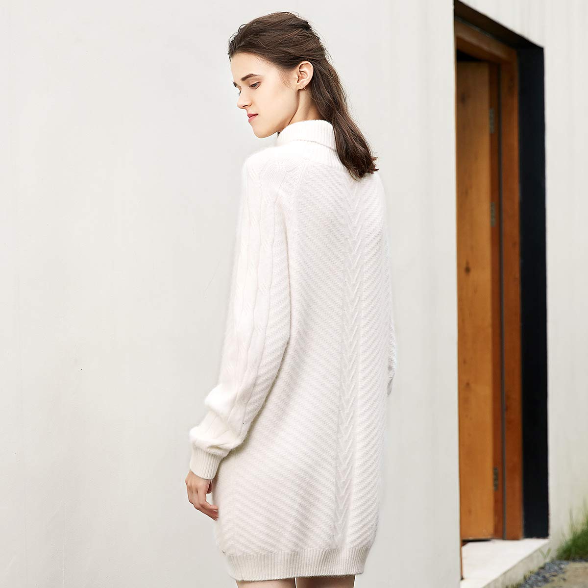 Zhili 2018 Winter Women's Cashmere Sweater Dress - Soft Cowl Neck Thick Knit Long Sleeve Warm Dress for Holiday Parties, Office Wear & Casual Outings