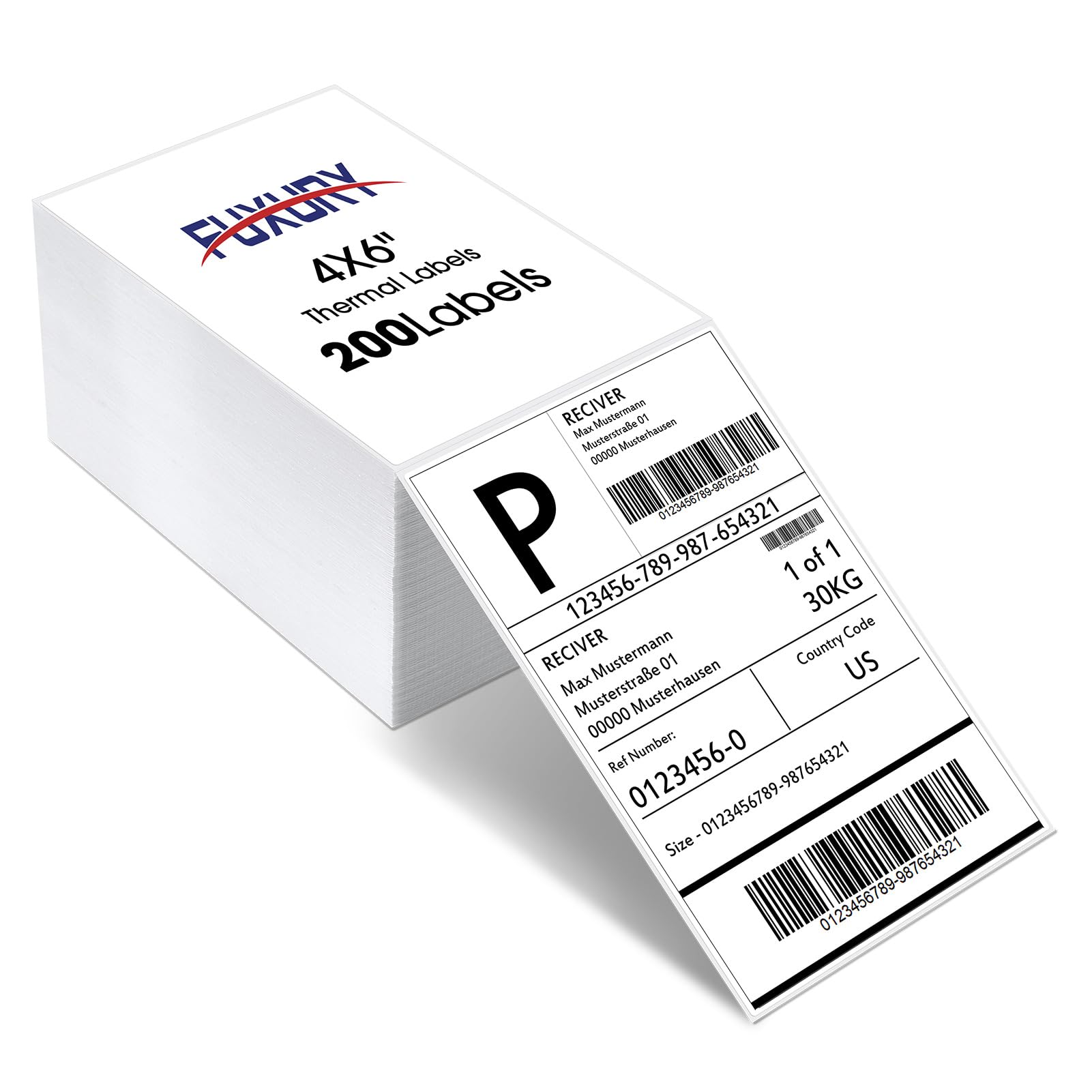Fuxury 4x6 Thermal Shipping Labels - 200 Fanfold Labels with Perforated Edges & Strong Adhesive for Direct Thermal Printers | Perfect for USPS, UPS, FedEx & Amazon FBA Shipping | Ideal for E-commerce, Small Business & Home Office Mailing Needs