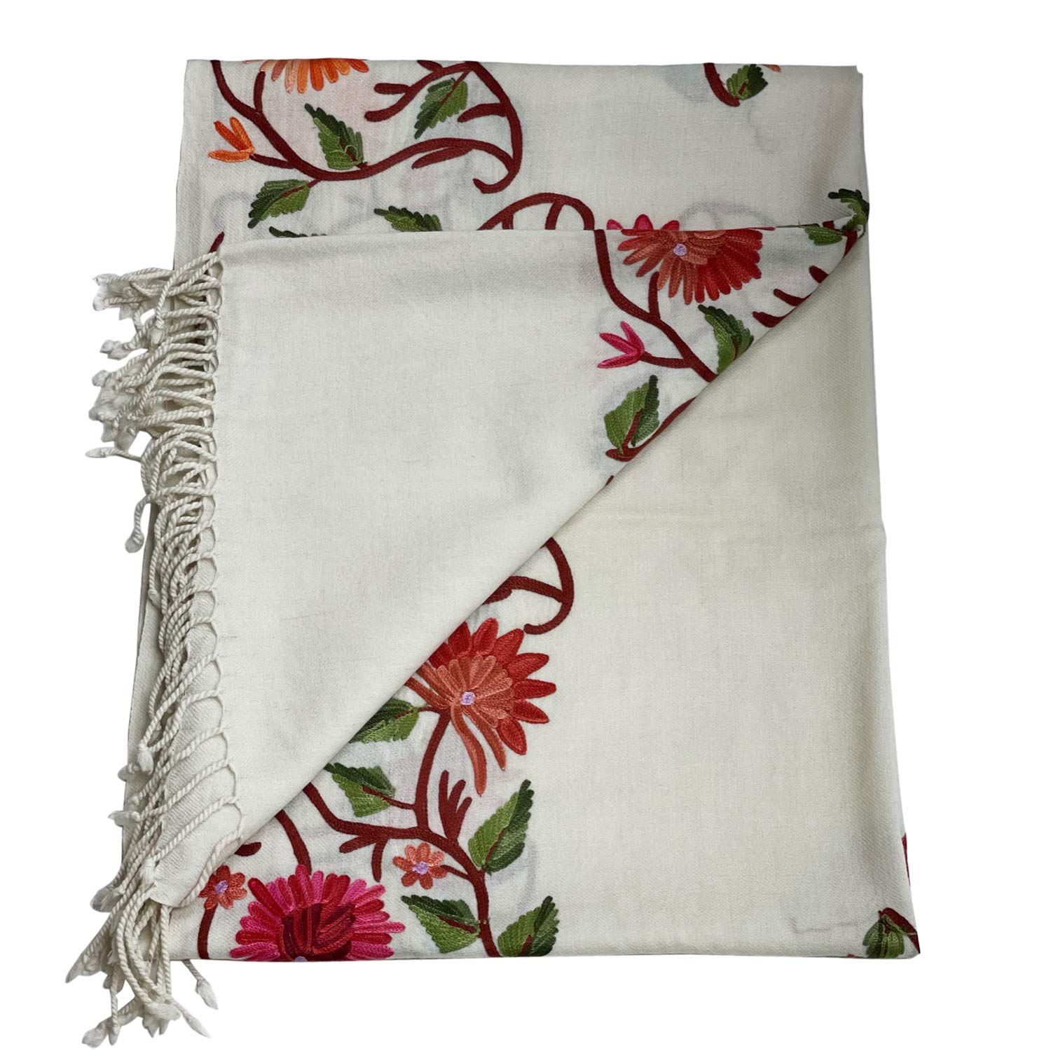 Luxury Cashmere Scarf for Women & Girls - Extra Long, Lightweight, Floral Embroidery with Hand-Knotted Edges | Perfect for Winter Fashion, Gift Giving & Special Occasions