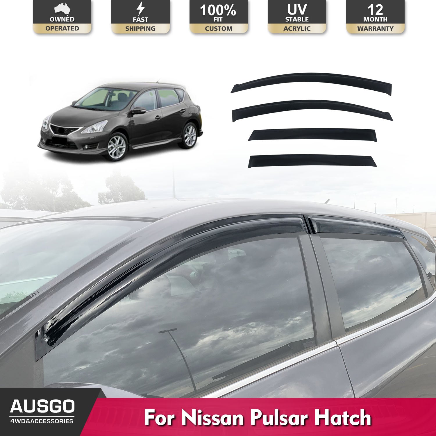 Nissan Pulsar C12 Hatchback Weather Shields (2013-2016) | Car Window Rain Guards & Wind Deflectors | Perfect for All-Weather Protection & Driving Comfort