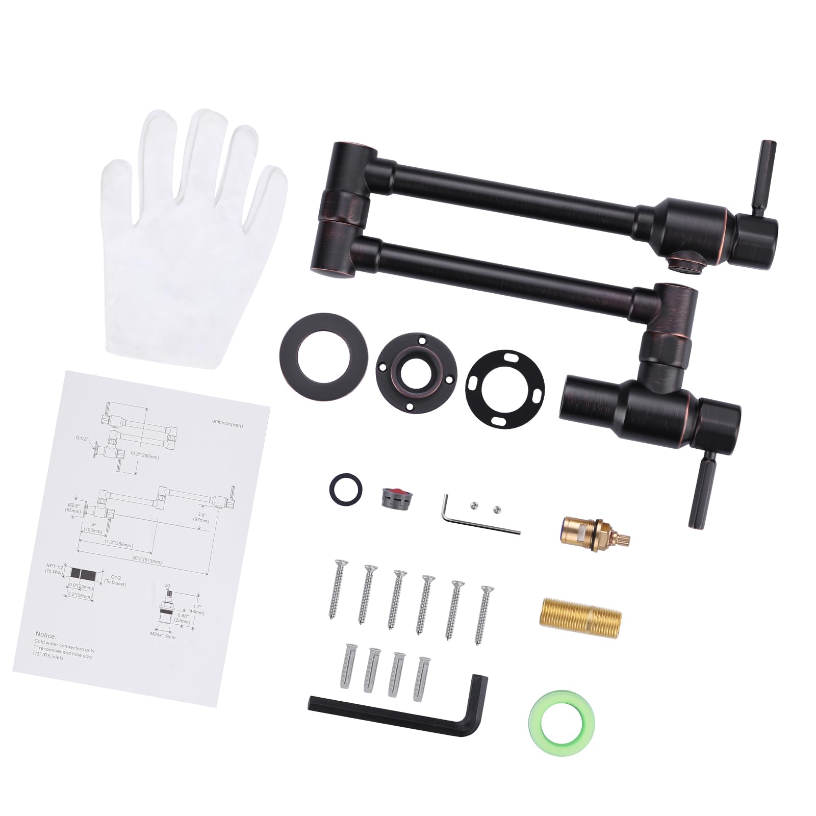 ALEASHA Oil Rubbed Bronze Wall Mount Pot Filler Faucet - Solid Brass Heavy Duty Kitchen Faucet with Dual Swing Arms & 2 Handles - Perfect for Stove, Cooking, and Large Pots (Commercial & Home Use)