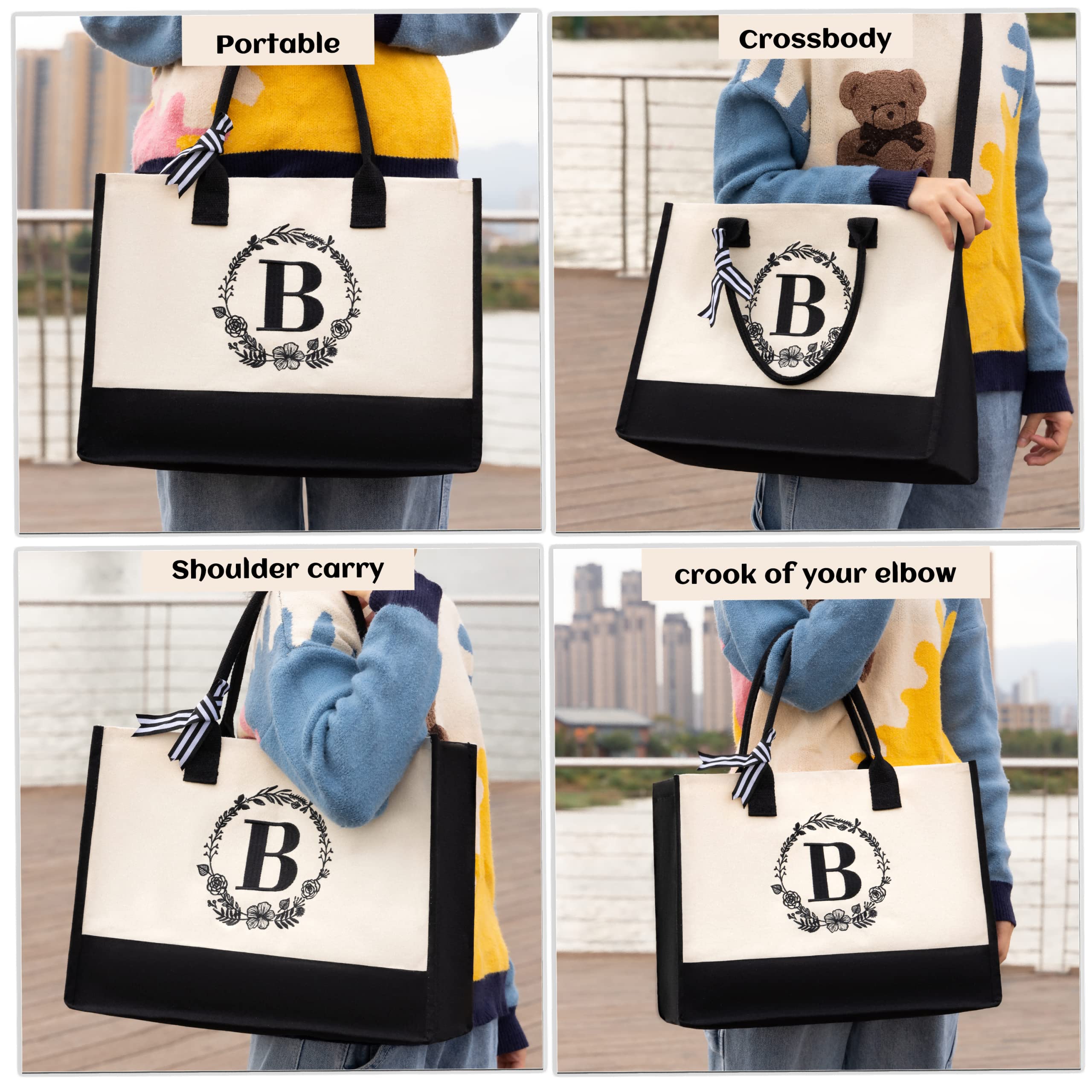 Personalized Tote Bags for Women with Zipper - Custom Initial Monogrammed Handbags for Work, Travel & Shopping - Stylish Durable Shoulder Bags for Everyday Use