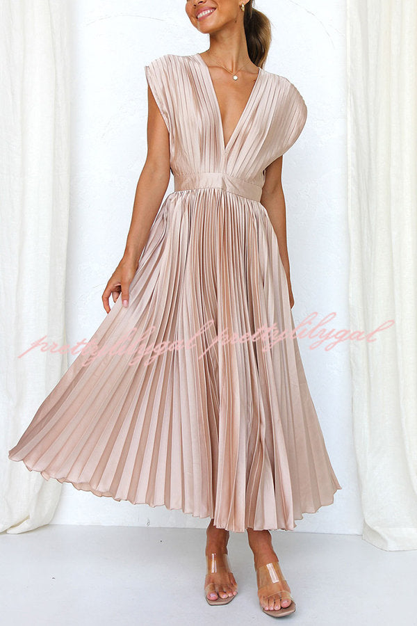 Hello Gorgeous Satin Pleated Midi Dress - Elegant Women's Party & Cocktail Attire for Weddings, Date Nights & Special Occasions