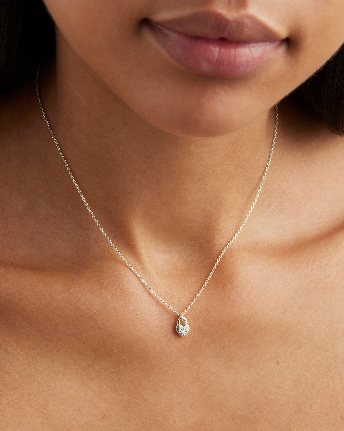Sterling Silver Crystal Lotus Heart Padlock Necklace for Women - Elegant Pendant Jewelry Gift for Valentine's Day, Anniversary & Special Occasions