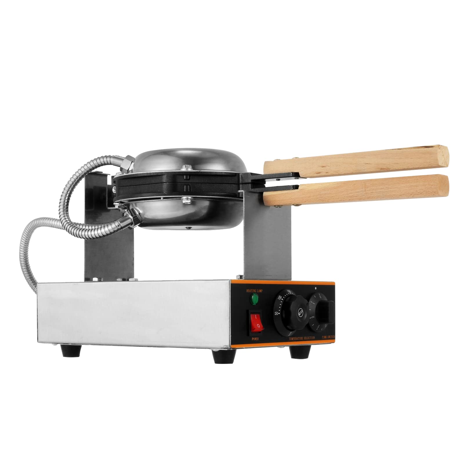 VEVOR Commercial Bubble Waffle Maker 1400W - Rotatable 2 Non-Stick Pans with Wooden Handles - Adjustable Temperature 50-250°C/122-482°F - Stainless Steel Egg Puff Iron for Bubble Waffles, Egg Puffs, and Hong Kong Style Waffles - Perfect for Cafes, Bubble Tea Shops, and Home Breakfast