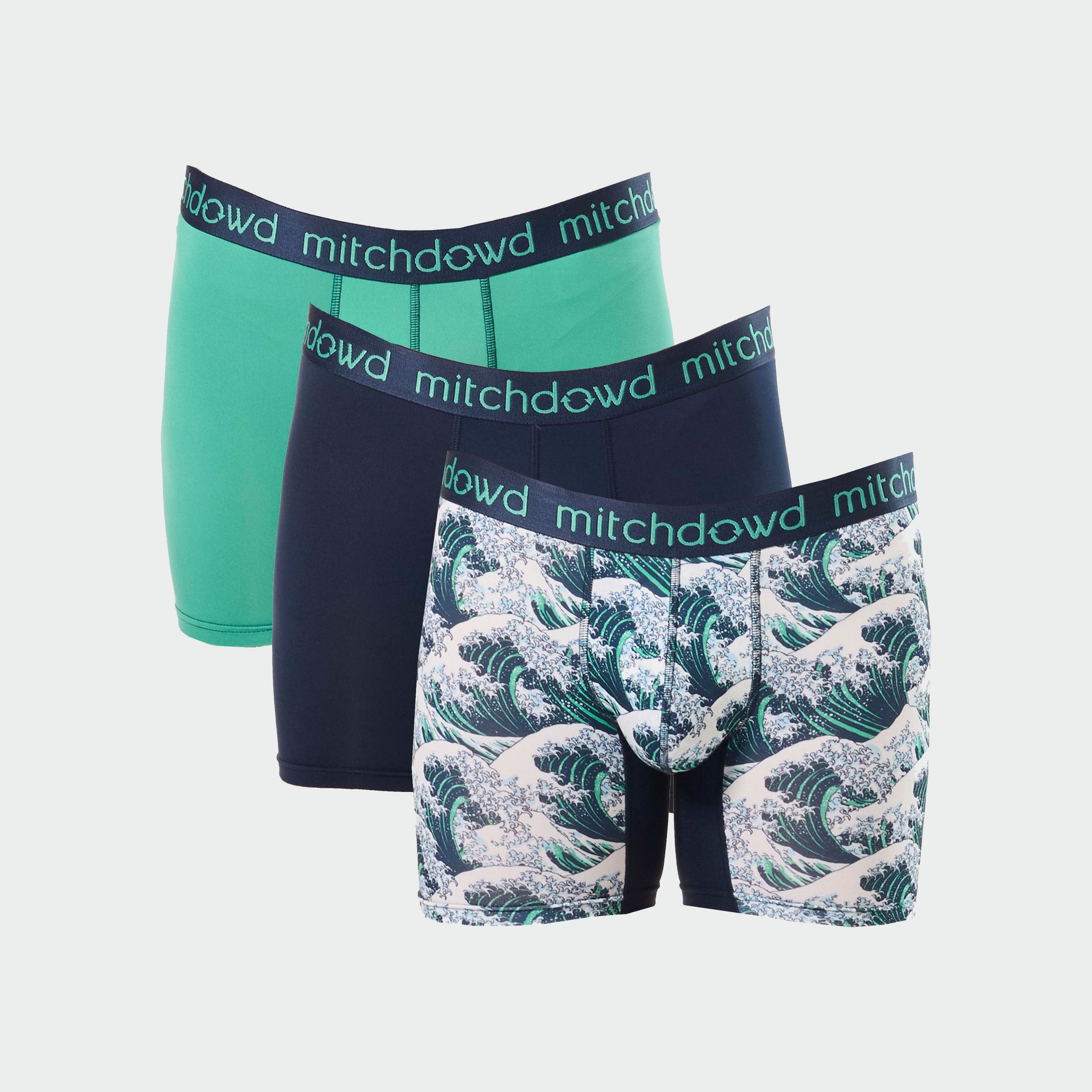 Men's Eco-Friendly Great Wave Recycled Repreve® Comfort Trunk Underwear 3-Pack - Navy Blue | Sustainable Swim & Lounge Shorts for Beach, Pool & Casual Wear