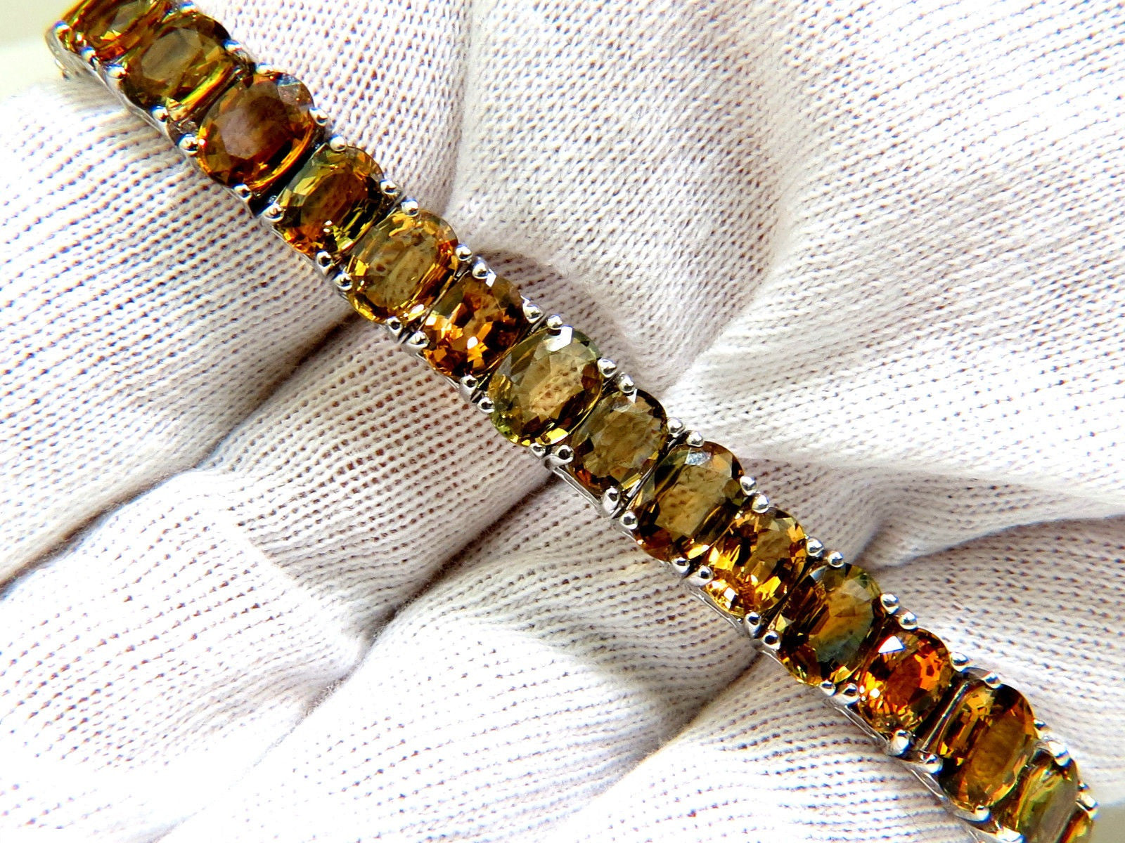 33.00ct Natural Yellow Green Orange Sapphire Tennis Bracelet - Elegant Gemstone Jewelry for Women, Perfect for Weddings, Parties & Special Occasions