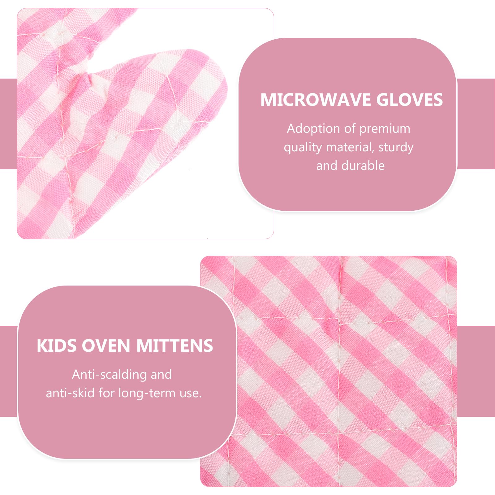 DOITOOL 2Pcs Kids Oven Mitts - Heat Resistant Kitchen Gloves for Children's Play Kitchen, Baking, Microwave & BBQ - Safe Cooking Accessories for Toddlers (Pink Checkered) - Perfect for Pretend Play, Real Cooking & Family Baking Activities