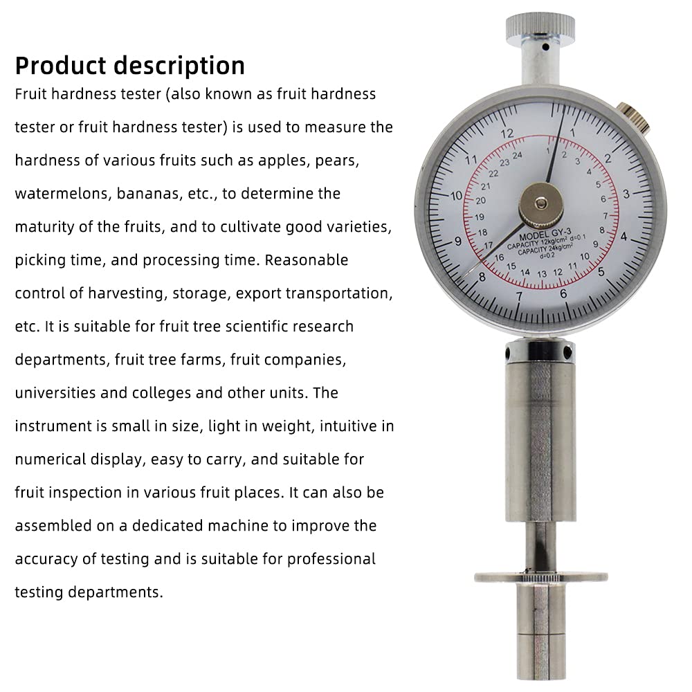 Premium Fruit Hardness Tester - Dual Pressure Head (8mm & 11mm) with 0.5-12kg/cm² & 1-24kg/cm² Range | Portable Fruit Penetrometer for Measuring Apple, Pear, Peach Firmness | Ideal for Farmers, Quality Control & Agricultural Research