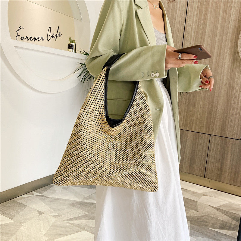 Stylish Woven Rattan Shoulder Bag for Women - Large Capacity Wicker Straw Handbag - Perfect for Summer, Beach, and Casual Outings