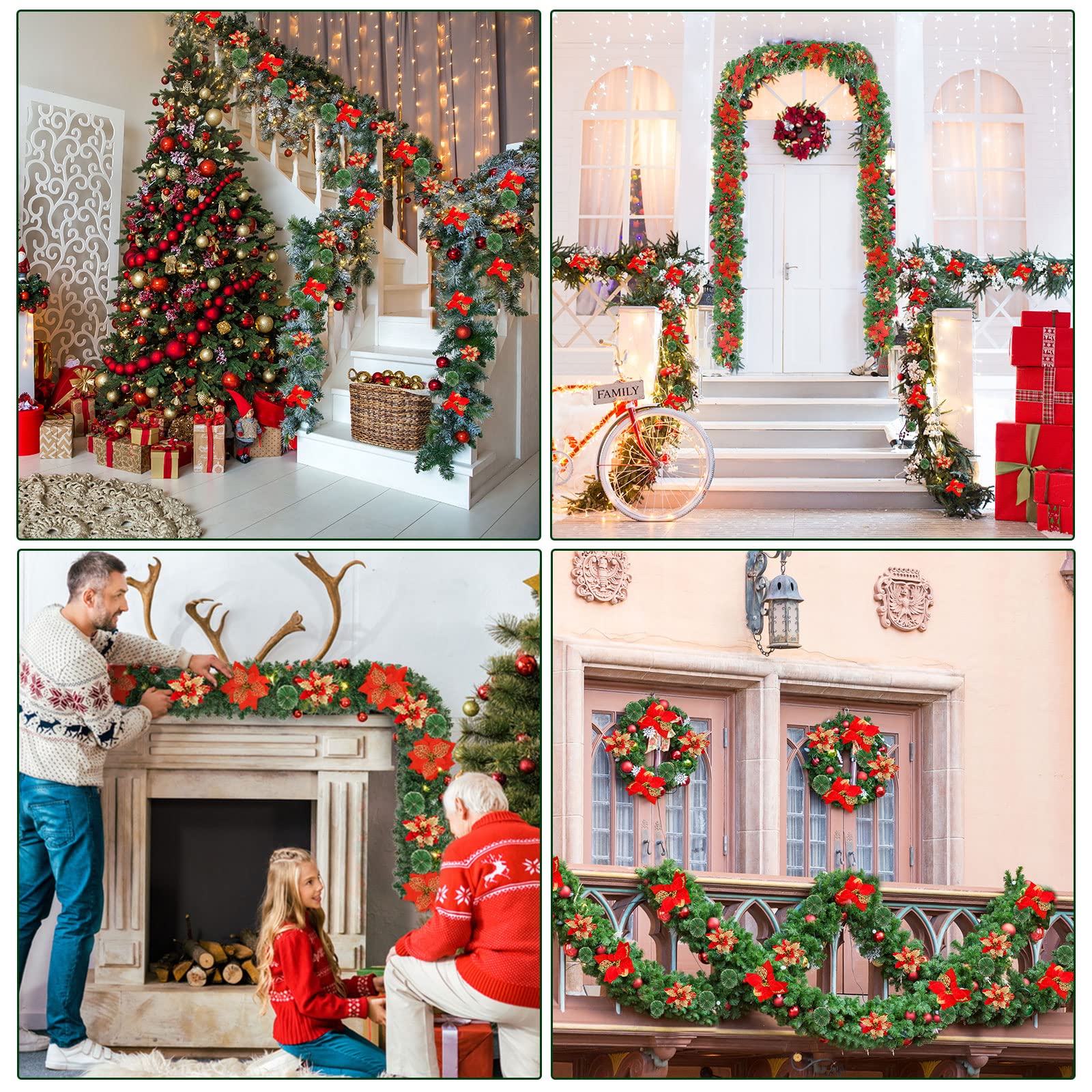 9FT Prelit Christmas Garland with 30 Warm LED Lights - Artificial Greenery Holiday Decor for Mantle, Fireplace, Stairs, Table - Indoor & Outdoor Xmas Decoration for Home, Office, Party