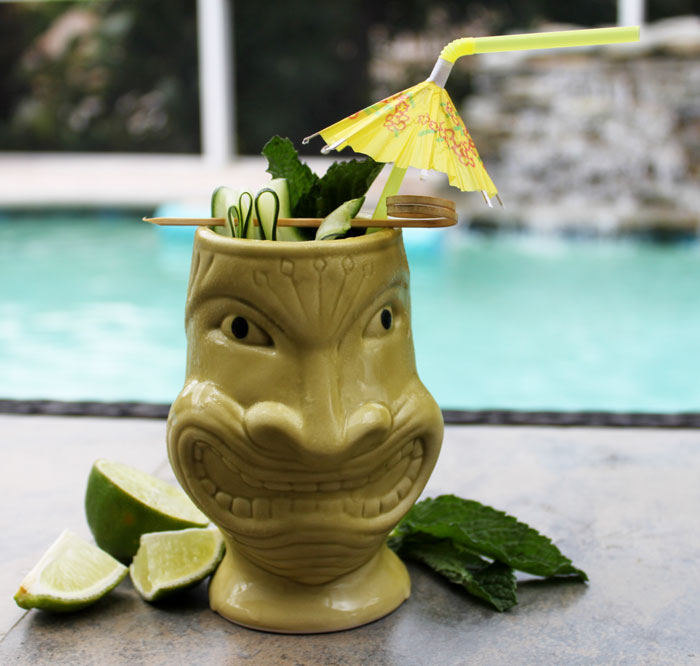 BarConic® 12 oz Tiki Cocktail Glasses - Funny Face Drinking Cups for Tropical Themed Parties, Luau Decor & Summer Beverages