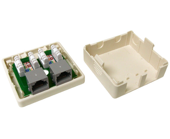 2-Port CAT5E Surface Mount Box - Universal Loaded Enclosure in Almond | Ideal for Home & Office Network Installations