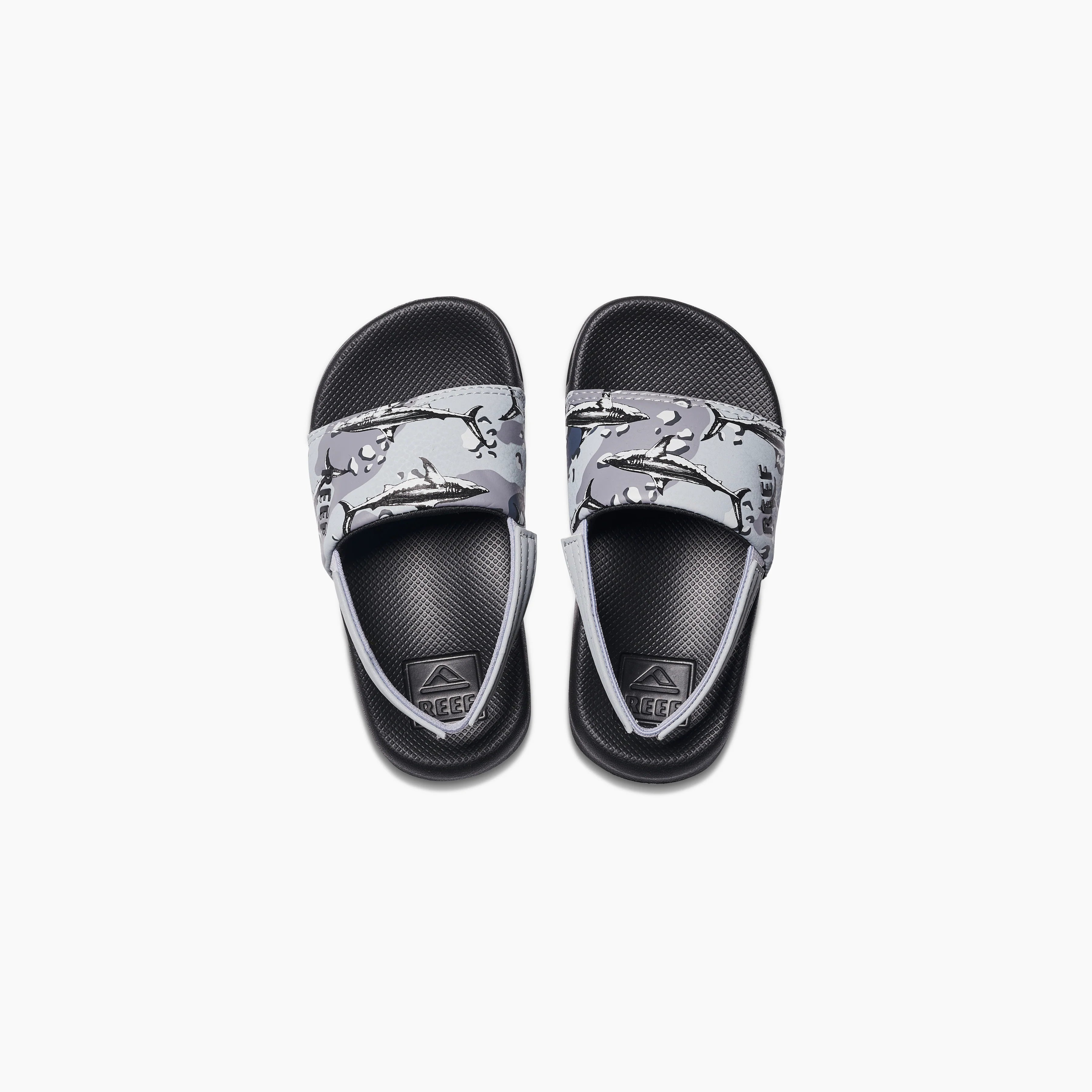 Reef Grey Camo Shark Kids' Slide Sandals - Comfortable & Durable Beach & Pool Shoes for Boys & Girls - Perfect for Summer, Swimming, and Outdoor Play