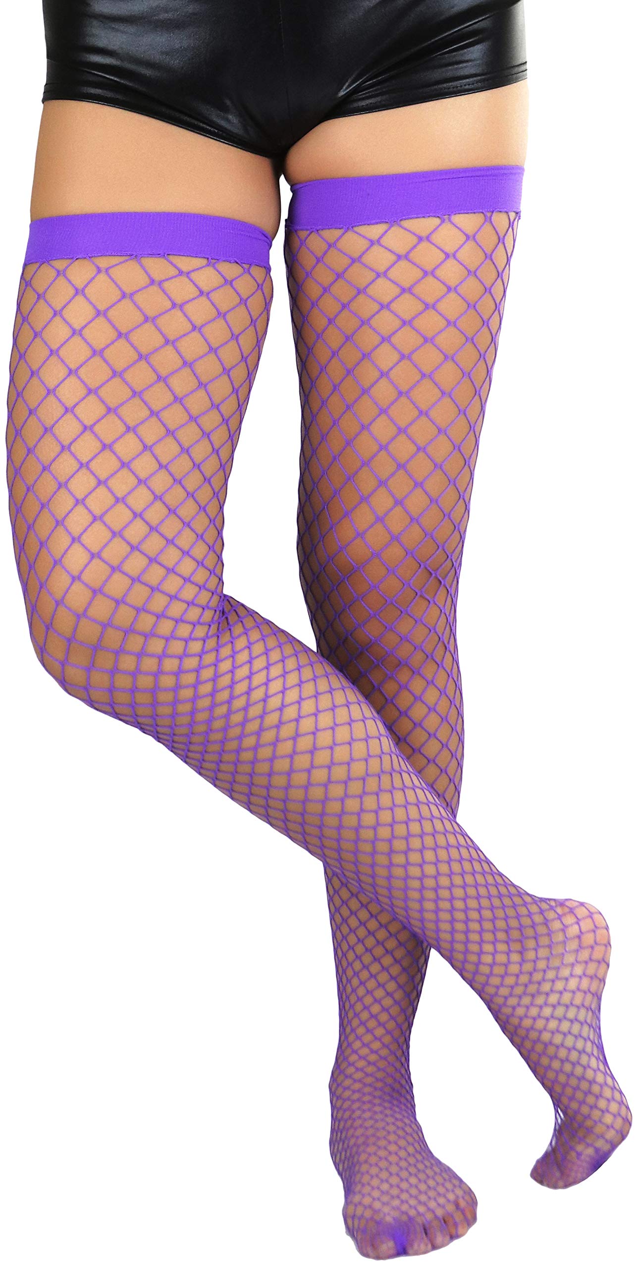 ToBeInStyle Women's Fishnet Thigh High Stockings - Sexy Sheer Bright & Vibrant Tights for Cosplay, Halloween, Burlesque & Night Out