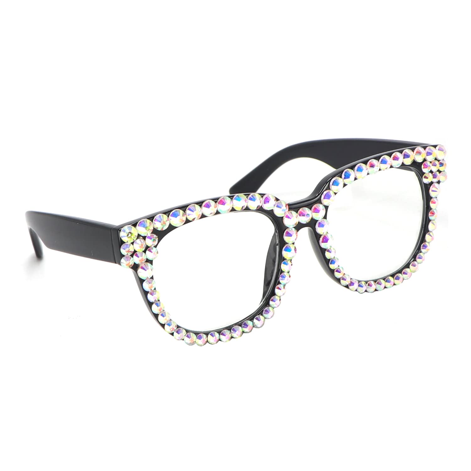 Stylish Square Oversized Blue Light Blocking Reading Glasses for Women - Bling Rhinestone Computer Glasses for Work, Gaming & Screen Time