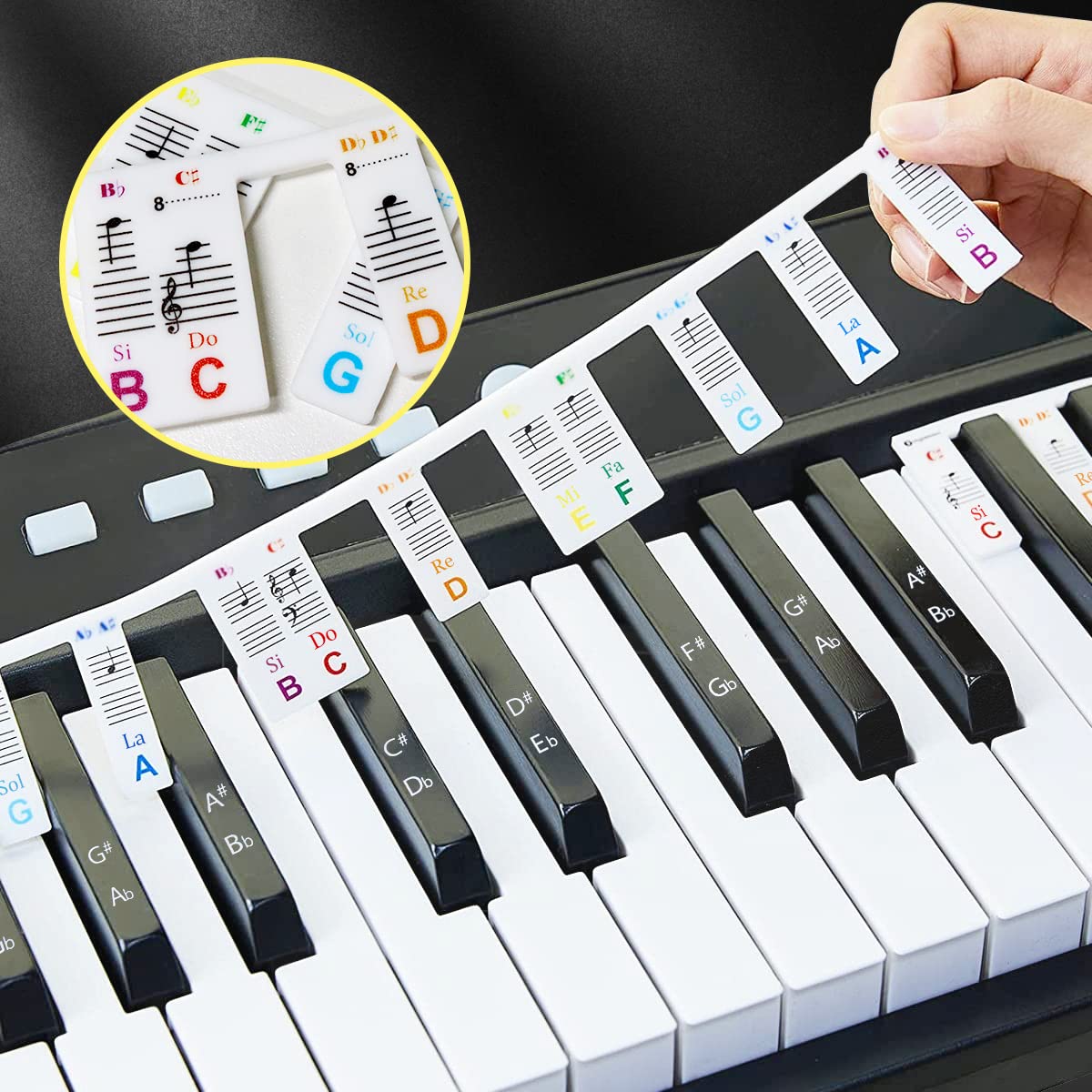 Vitoler 88-Key Silicone Piano Keyboard Stickers - Black with Letter Print for Sheet Music & Alphabet Learning | Perfect for Beginners, Music Teachers & Home Practice