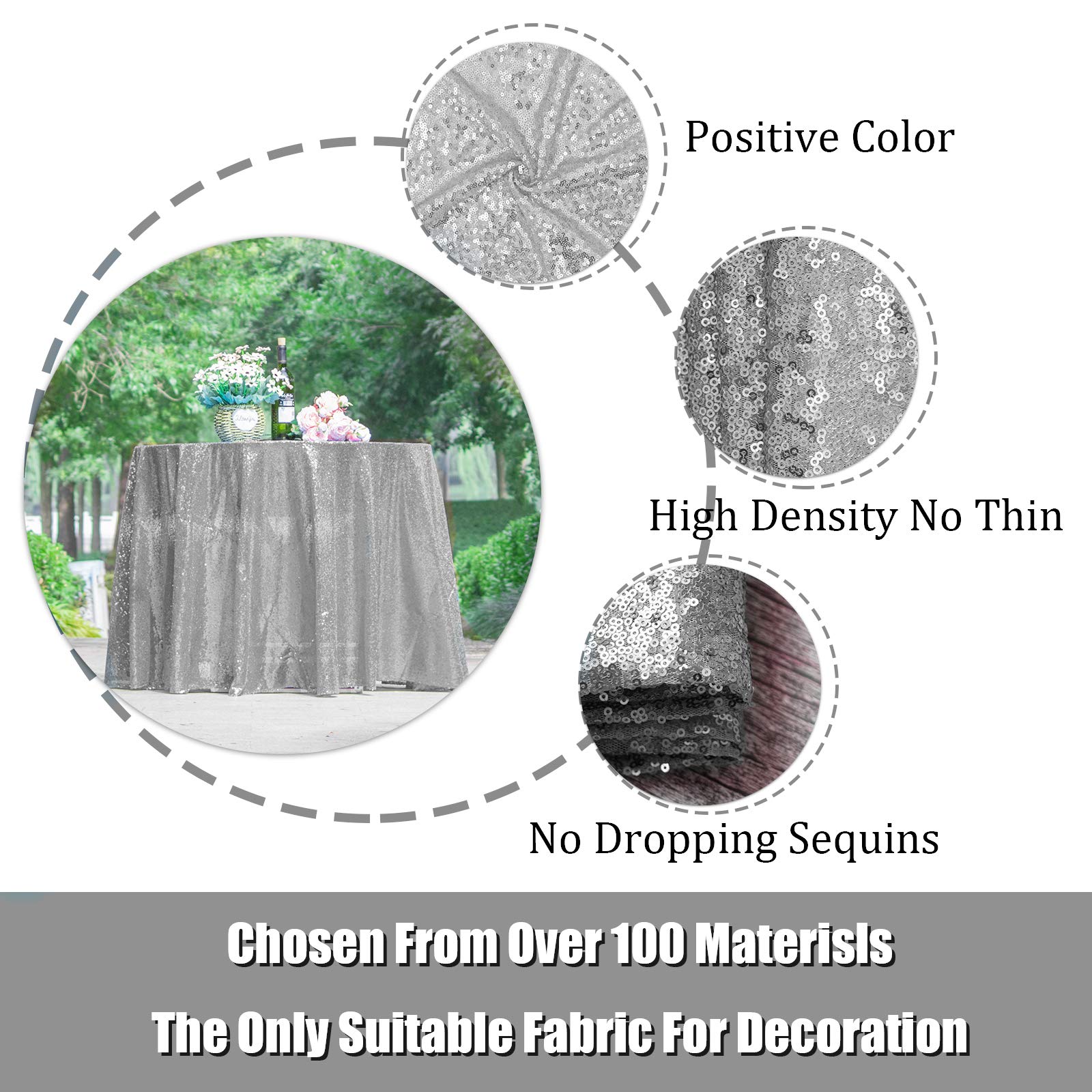 90 Inch Round Silver Sequin Tablecloth - Sparkly Glitter Table Cover for Weddings, Bridal Showers, Birthday Parties & Prom Decor | Elegant Dining & Event Table Overlay