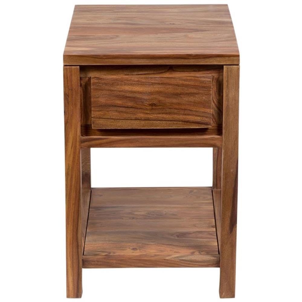 Mid-Century Modern Wood End Table with Drawer - Natural Brown Finish for Living Room, Bedroom & Office Decor