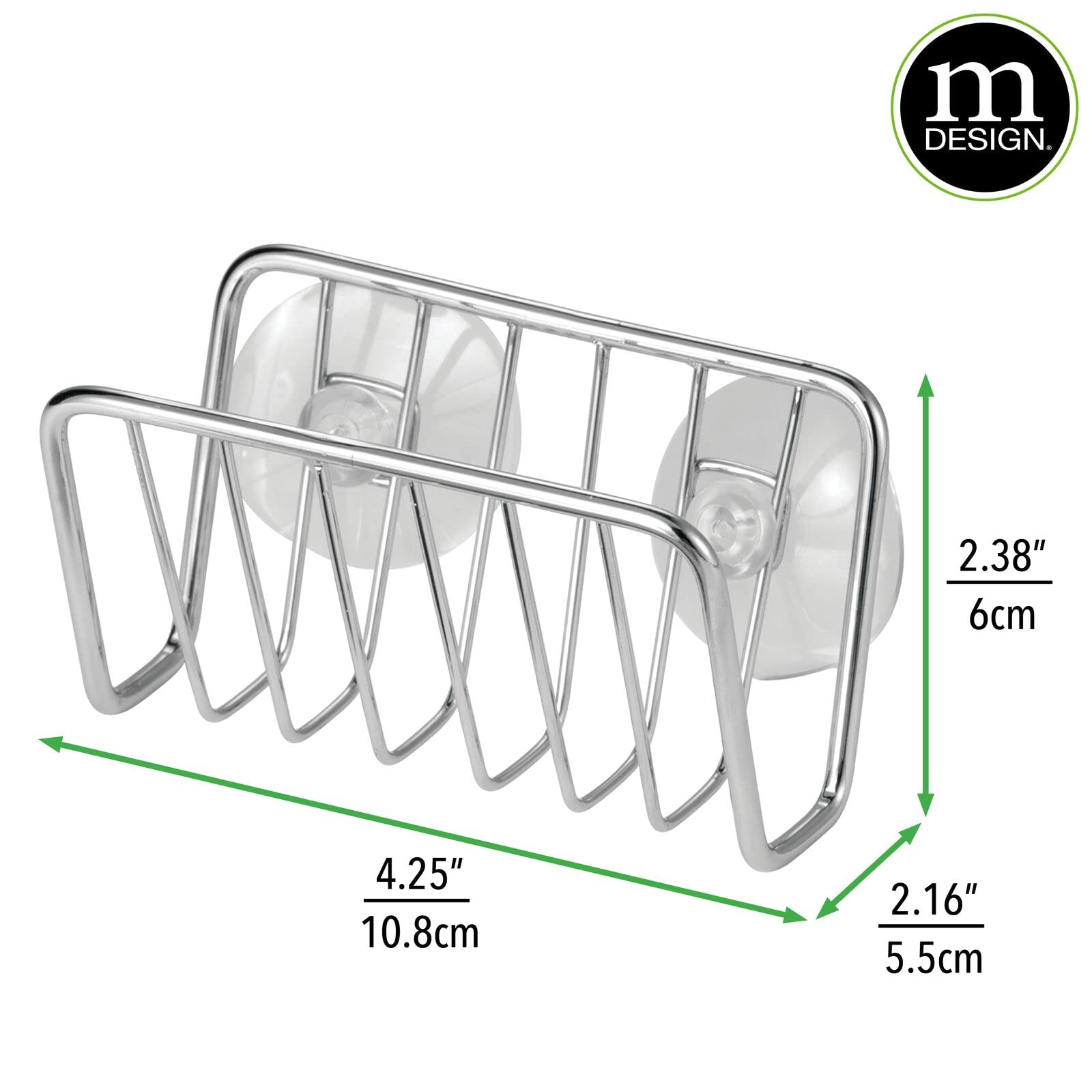 Stainless Steel Sponge Holder for Kitchen Sink with Suction Cups - Compact Sponge & Soap Organizer for Kitchen or Bathroom - Quick-Drying Wire Basket - Ronde Collection Chrome - Perfect for Organizing Sponges by Sink & Keeping Countertops Dry