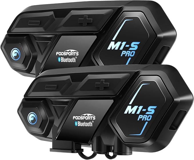 Fodsports M1-S PRO Motorcycle Helmet Bluetooth Intercom - 2000m Range, 8 Riders Group Chat, Waterproof Wireless Headset with Stereo Music, GPS & Hands-Free Calling (2 Pack) - Perfect for Group Rides, Touring & Urban Commuting