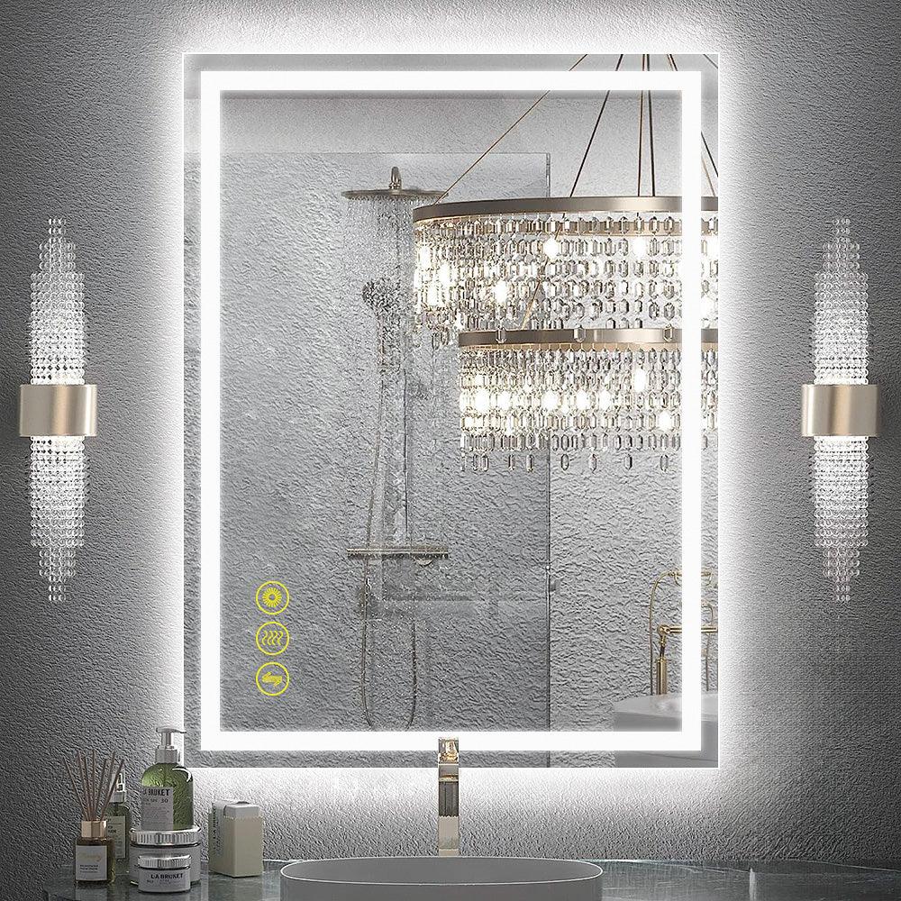 GlareGuard Rectangular Anti-Fog Dimmable LED Bathroom Mirror with Backlit - Perfect for Makeup, Shaving & Skincare Routine