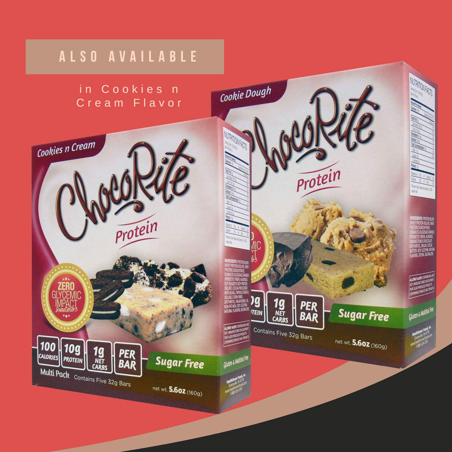 ChocoRite Protein Bars - Cookie Dough Flavor | Keto-Friendly, Sugar-Free, Low Carb Protein Snacks | High Protein, Healthy Chocolate Bars | Multi Pack Box (5 Bars x 32g) | Perfect for Gym Workouts, Office Snacks & Weight Loss Diet