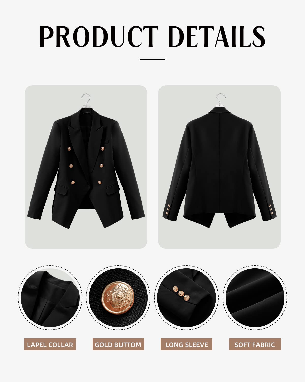 Stylish Women's Casual Blazer Jacket with Gold Buttons - Long Sleeve Office Blazer with Lapel for Work & Business Attire | Perfect for Professional Meetings, Office Wear & Smart Casual Outfits
