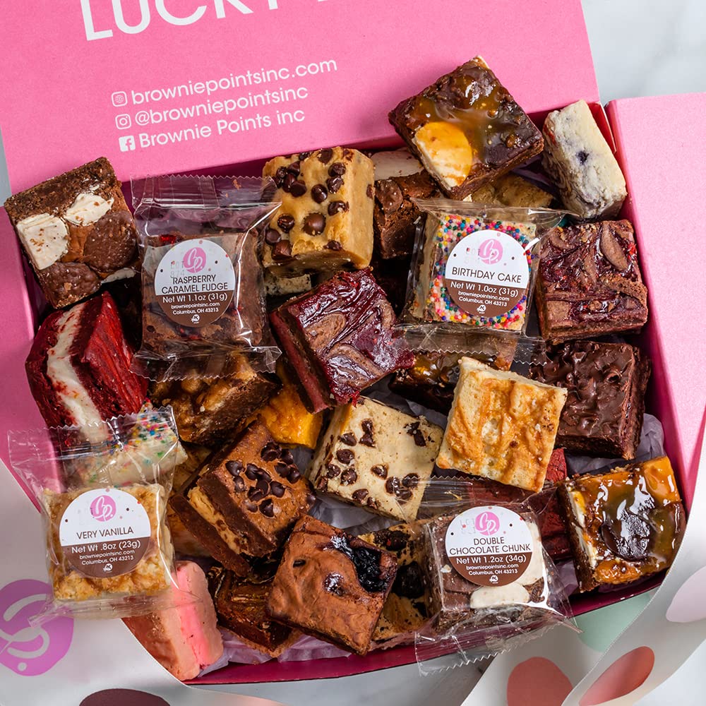 Gourmet Fudge Chocolate Brownies Gift Box - 30 Individually Wrapped Mini Brownies for Birthday, Anniversary, Holidays | Perfect Gift for Him, Her, Friends & Family | Brownie Points BP_BABY30 with Decorative Bow