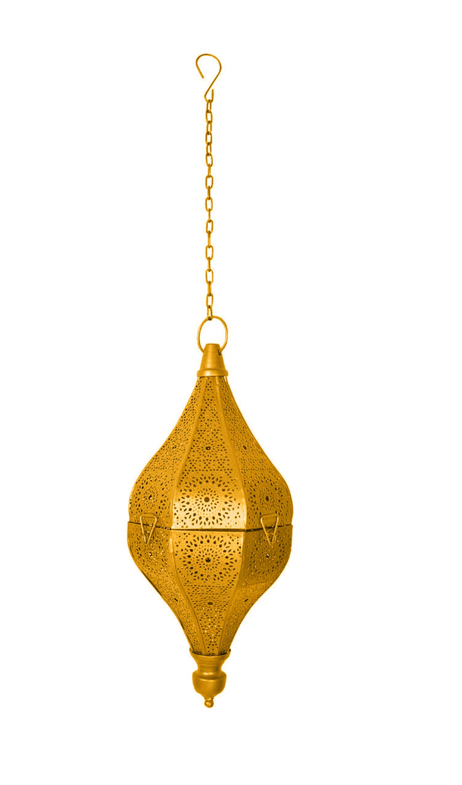 Vintage Indian Moroccan Style Metal Hanging Ceiling Lamp - 13 x 10 Inches, Yellow - Perfect for Living Room, Bedroom, or Dining Room Boho Decor