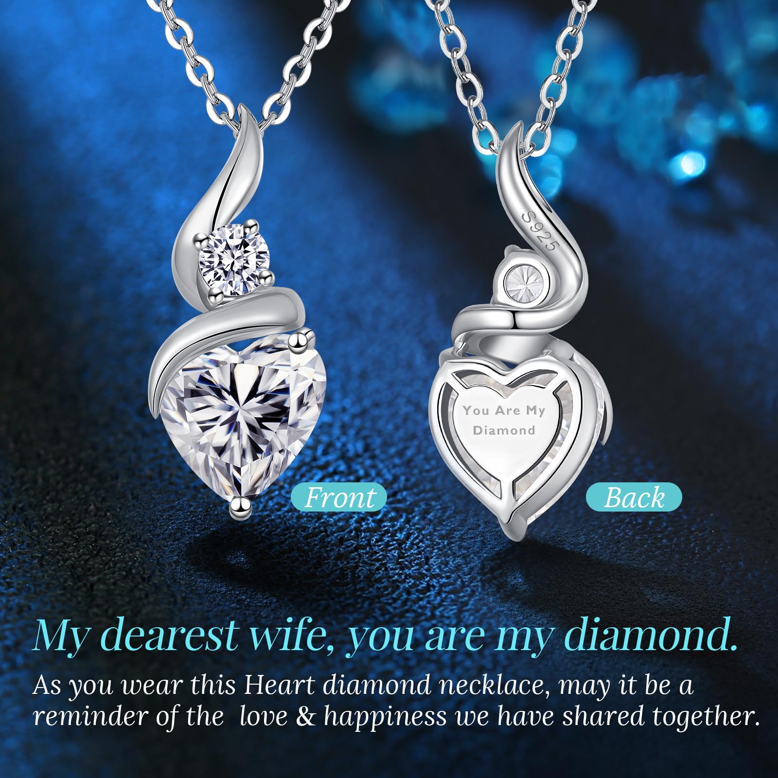 ANDSO Moissanite Diamond Necklaces for Women - 925 Sterling Silver Pendant Necklace | Elegant Birthday Gift for Wife, Girlfriend, Her | Perfect for Anniversary, Valentine's Day & Special Occasions