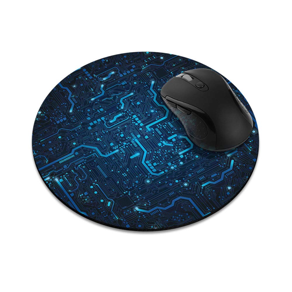 Non-Slip Round Mouse Pad with Blue Circuit Design - Ergonomic Gaming & Office Desk Mat for Computers, Laptops - Perfect for Work, Home & Esports (8.5 Inch)