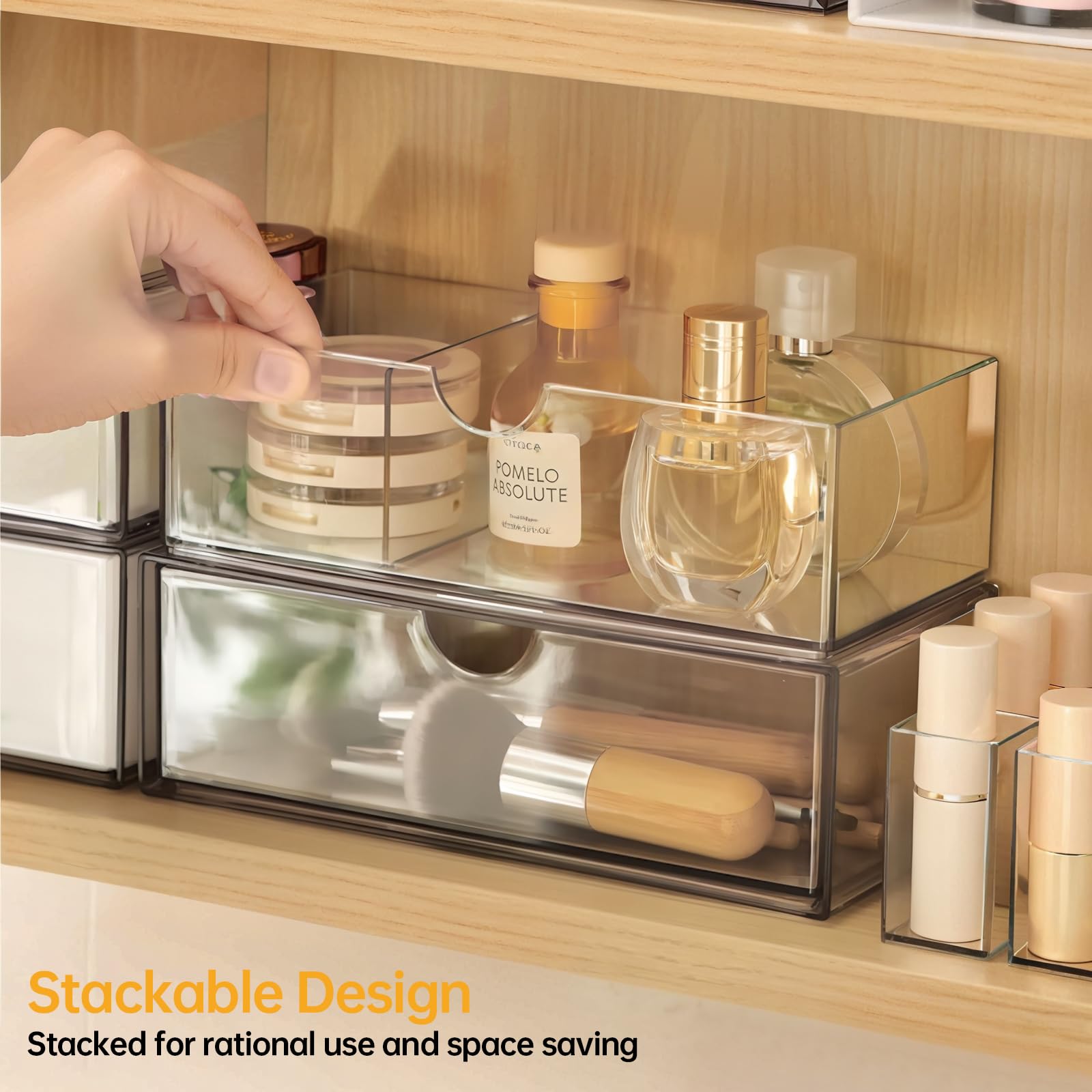 2-Pack Clear Stackable Medicine Cabinet Organizer with Removable Dividers - Bathroom Mirror Storage, Vanity Makeup Drawers, Closet & Countertop Organization for Cosmetics, Toiletries and Small Essentials